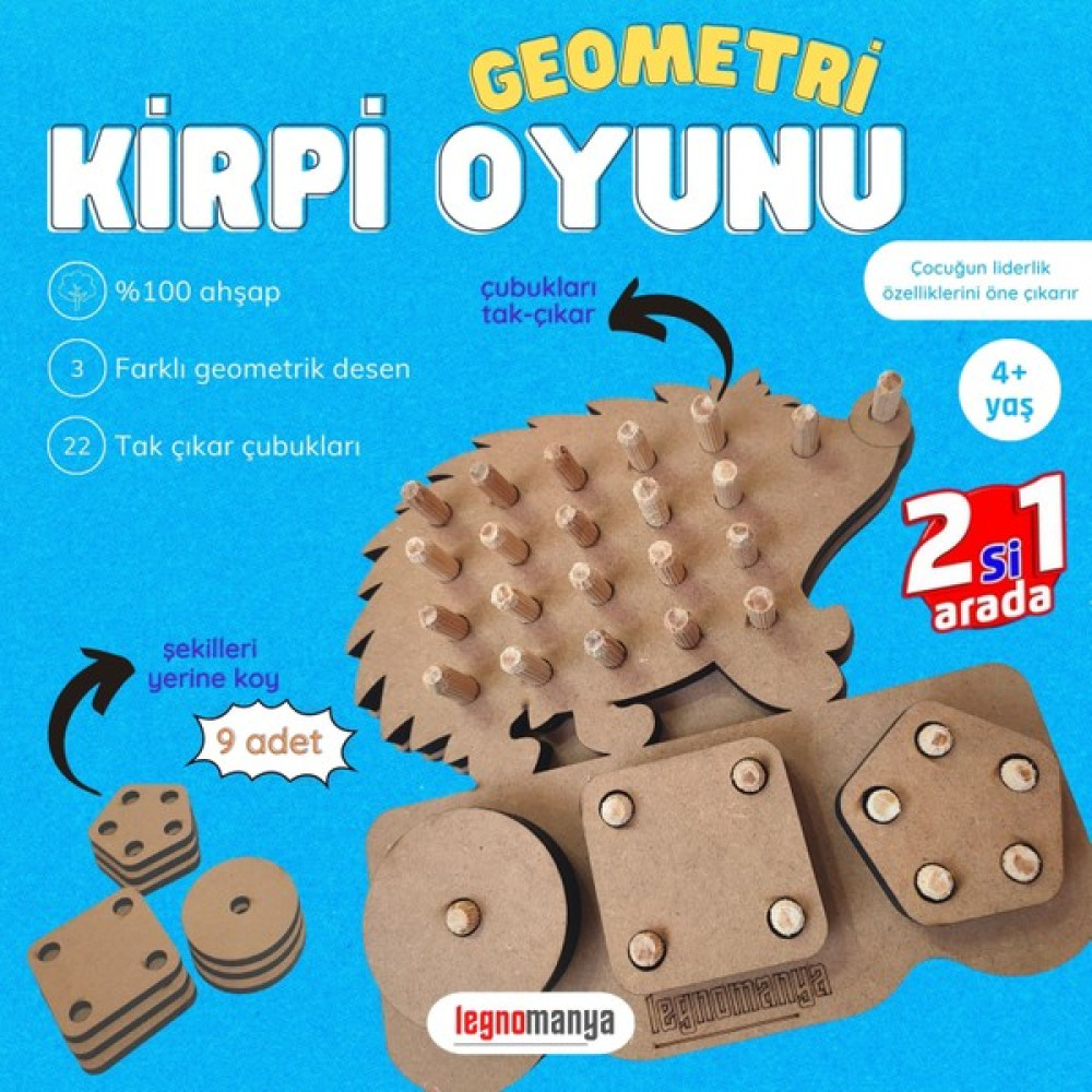 Legnomanya Montessori Tak Çıkar Ahsap Kirpi Oyunu ve Geometrik Şekil Oyunu - Naturel Ahşap Bebek Oyuncakları Fiyatı