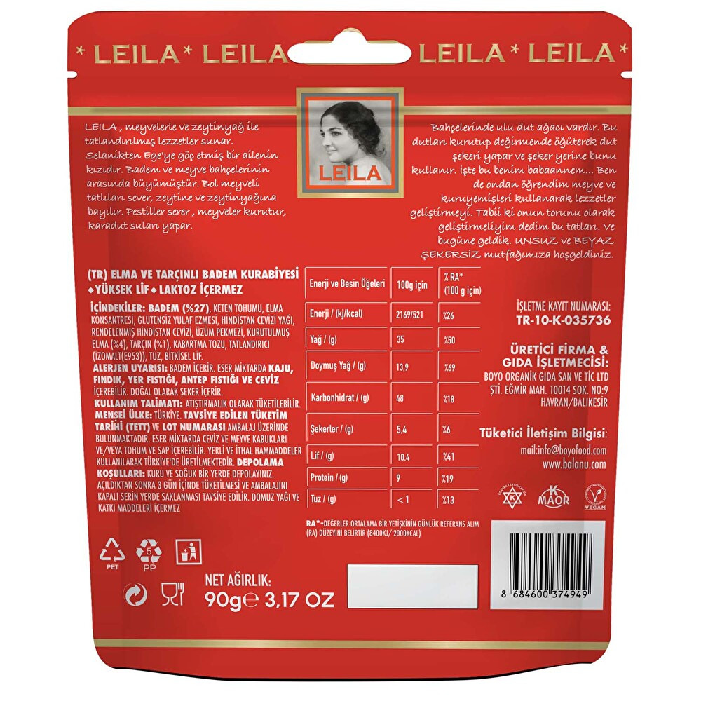 Leila Badem Kurabiyesi Elma&Tarçınlı 90 g Giyim & İç Giyim Fiyatı