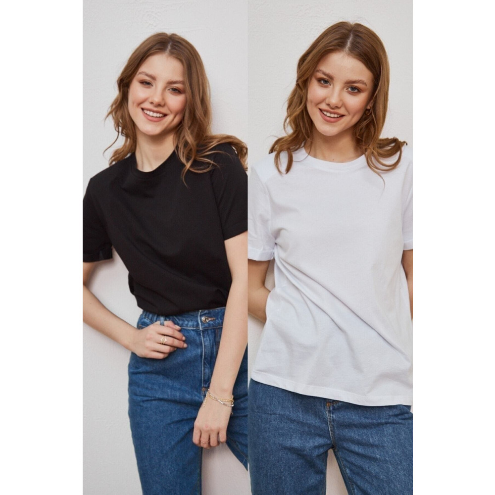 LEKKER Kadın Siyah Ve Beyaz 2li Paket Bisiklet Yaka Pamuklu Oversize T-shirt Lkr10242 L/XL Beden Bayan T-shirt Fiyatı