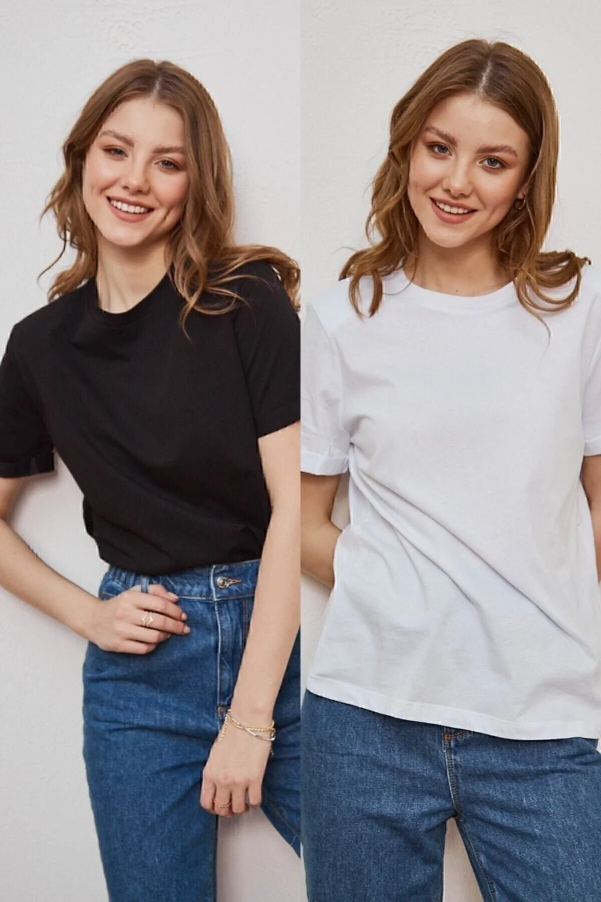 LEKKER Kadın Siyah Ve Beyaz 2li Paket Bisiklet Yaka Pamuklu Oversize T-shirt Lkr10242 S Beden" Bayan T-shirt Fiyatı