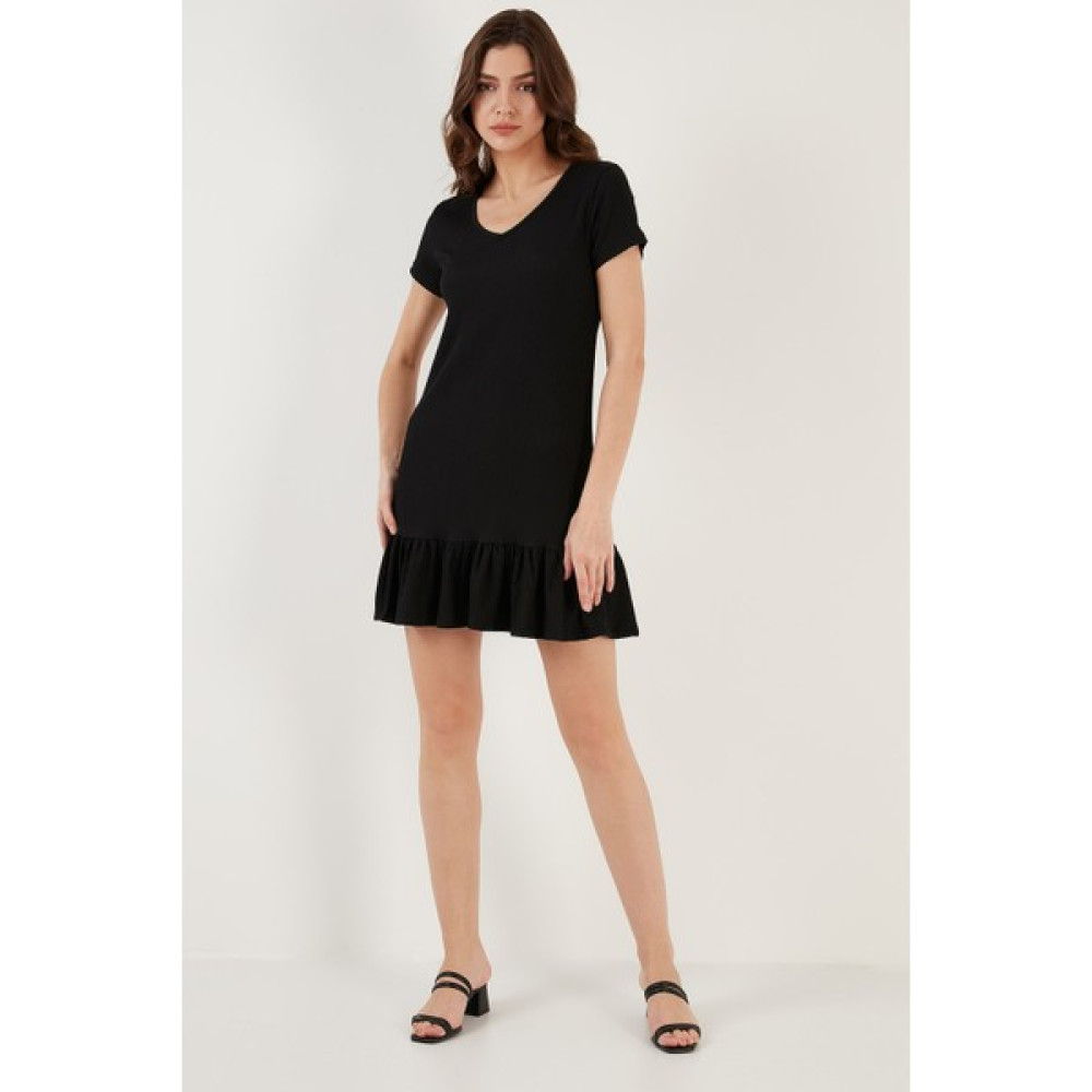 Lela Regular Fit Fırfırlı V Yaka Bürümcük Mini Elbise Bayan Elbise 5865071 Elbise Fiyatı