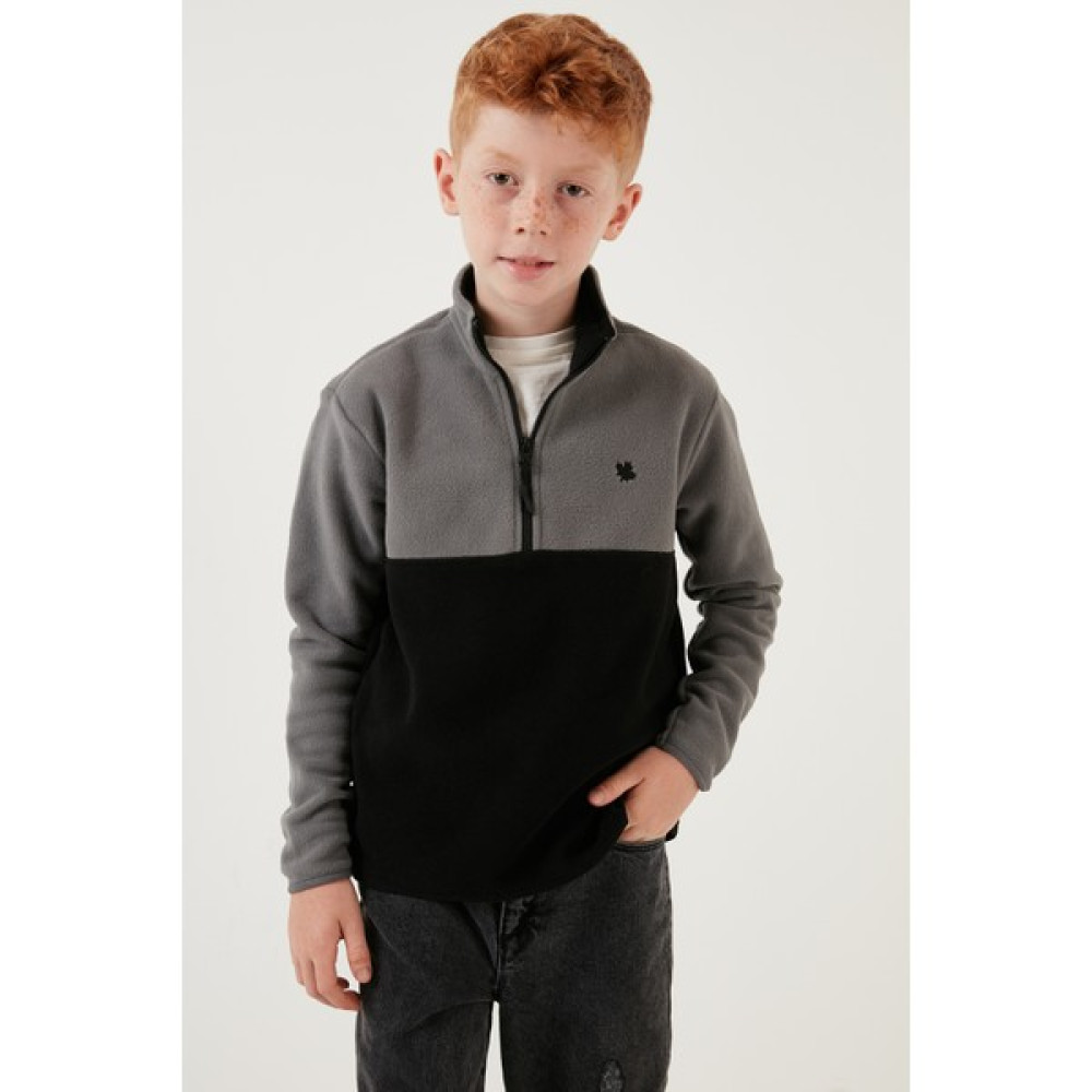 Lela Yumuşak Dokulu Yarım Fermuarlı Renk Bloklu Dik Yaka Polar Unisex Çocuk Polar 5905004 Erkek Çocuk Sweatshirt Fiyatı