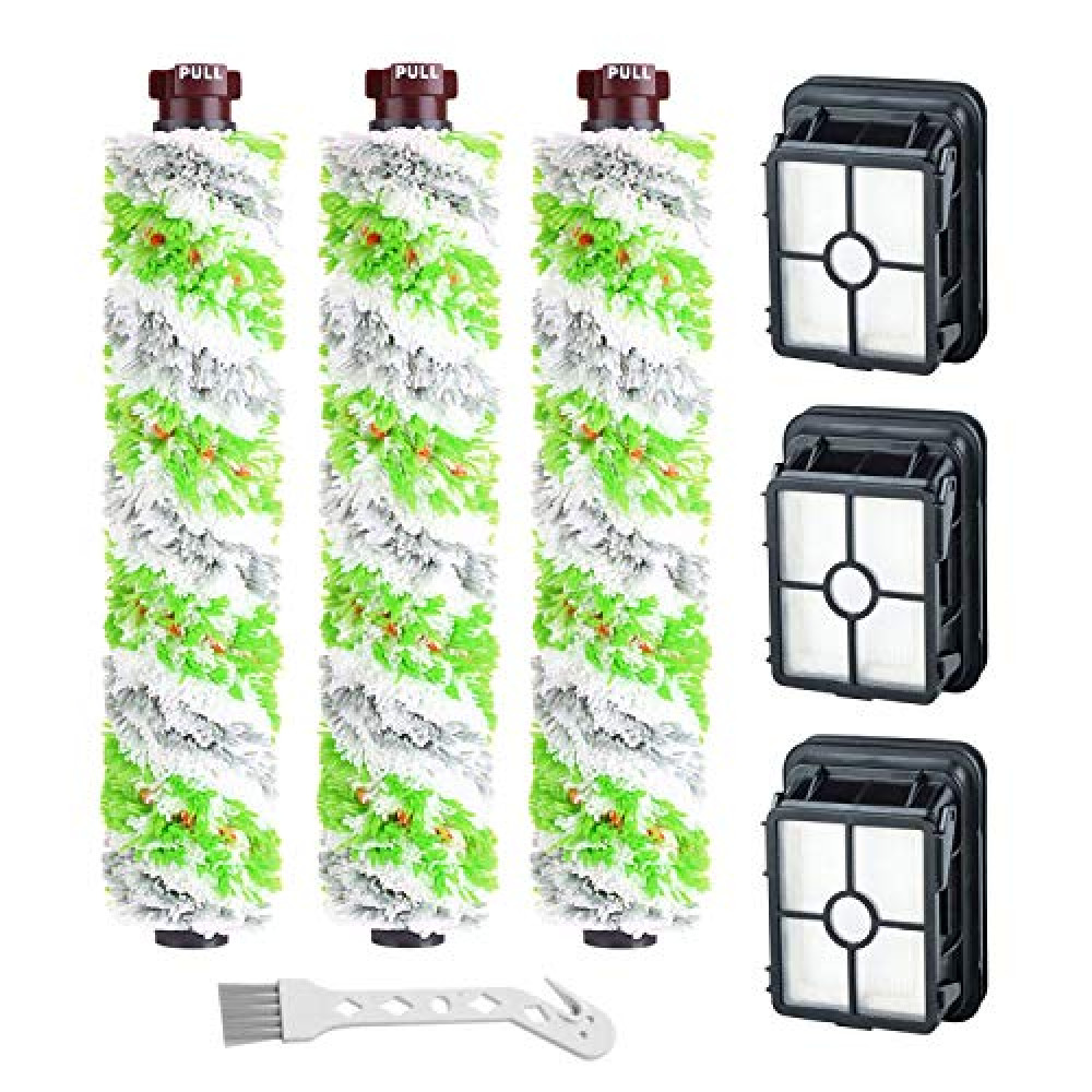 Lemige Brush Filter Replacement Parts for Bissell CrossWave Vacuum 3888A 1785 Pet Pro 2306A Cordless Wet Dry Vac, 3 Pack 2460 Multi-Surface Pet Brush Roll & 1866 Vacuum Filter, Part 1613568 1608684