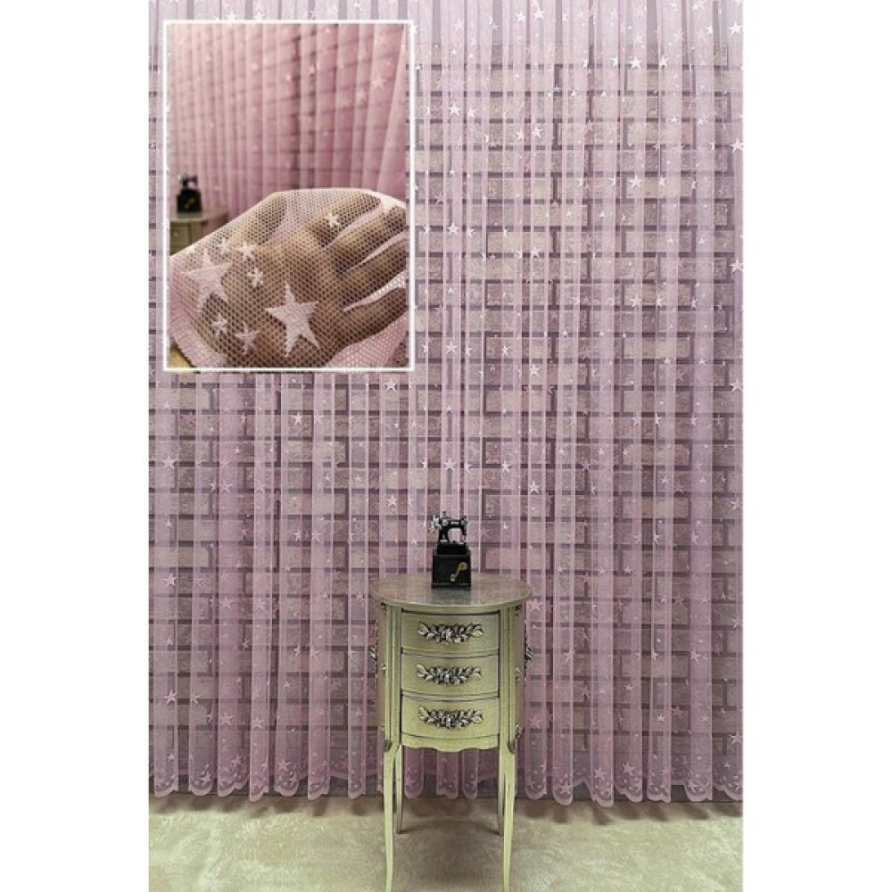 Leminor Petek Üstü Ütü Istemez Çocuk Odası Yıldızlı Pembe Tül Gramajlı Salon Mutfak Perdesi 1/2,5 Orta Pile - 100 x 190 cm Tül Perde Fiyatı