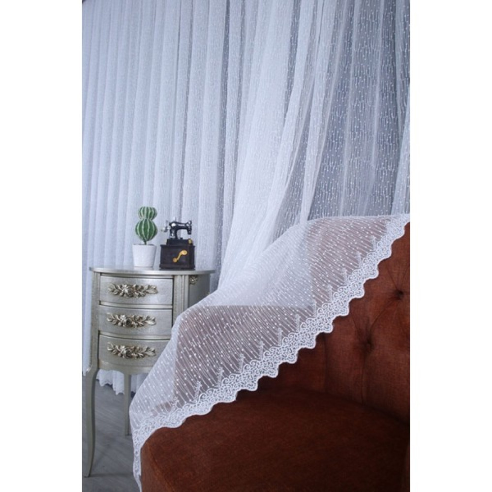 Leminor Yeni Sezon Ütü Istemez Taç Zikzak Brode Tül Beyaz Gramajlı Salon Mutfak Perdesi 1/2 Seyrek Pile - Ekru - 100 x 260 cm Tül Perde Fiyatı