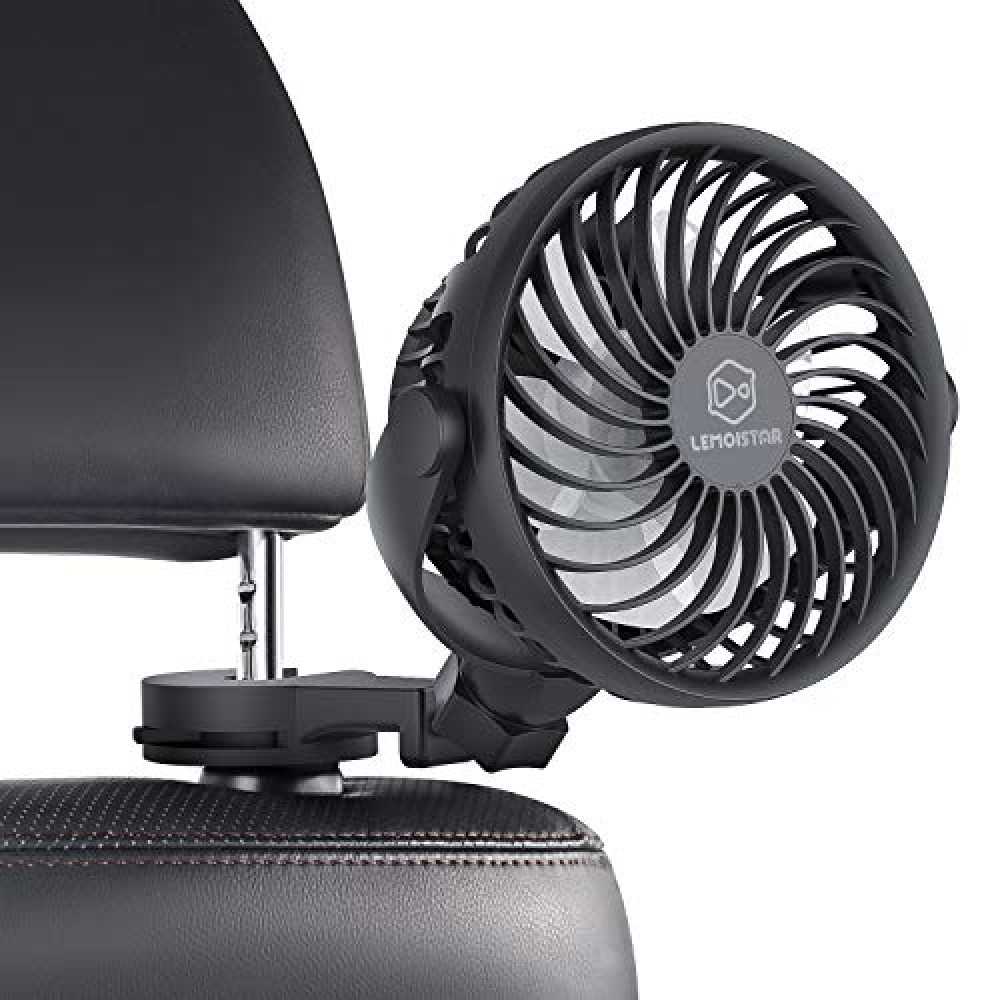 LEMOISTAR Battery Operated USB Car Fan, Electric Cooling Fan, 4 Speed,360 Degree Rotatable Backseat,5V Cooling Air Small Personal for Car, Rear Seat Passenger Dog