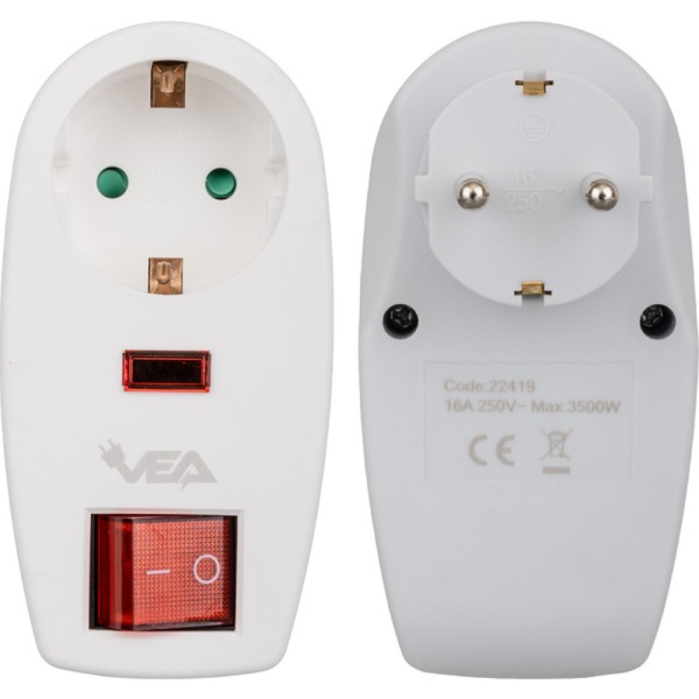 Lemra Vea VE-22419 16 Amper - 3500 Watt LED Göstergeli Anahtarlı Tekli Akım Korumalı Priz Prizler Fiyatı