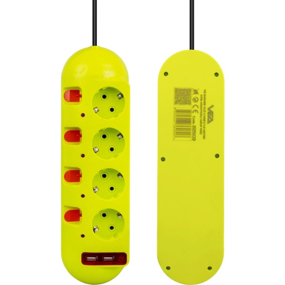 Lemra Vea VE-E40USB 4'lü 2 Usbli 1.5 Metre Ayrı Anahtarlı Grup Priz Prizler Fiyatı