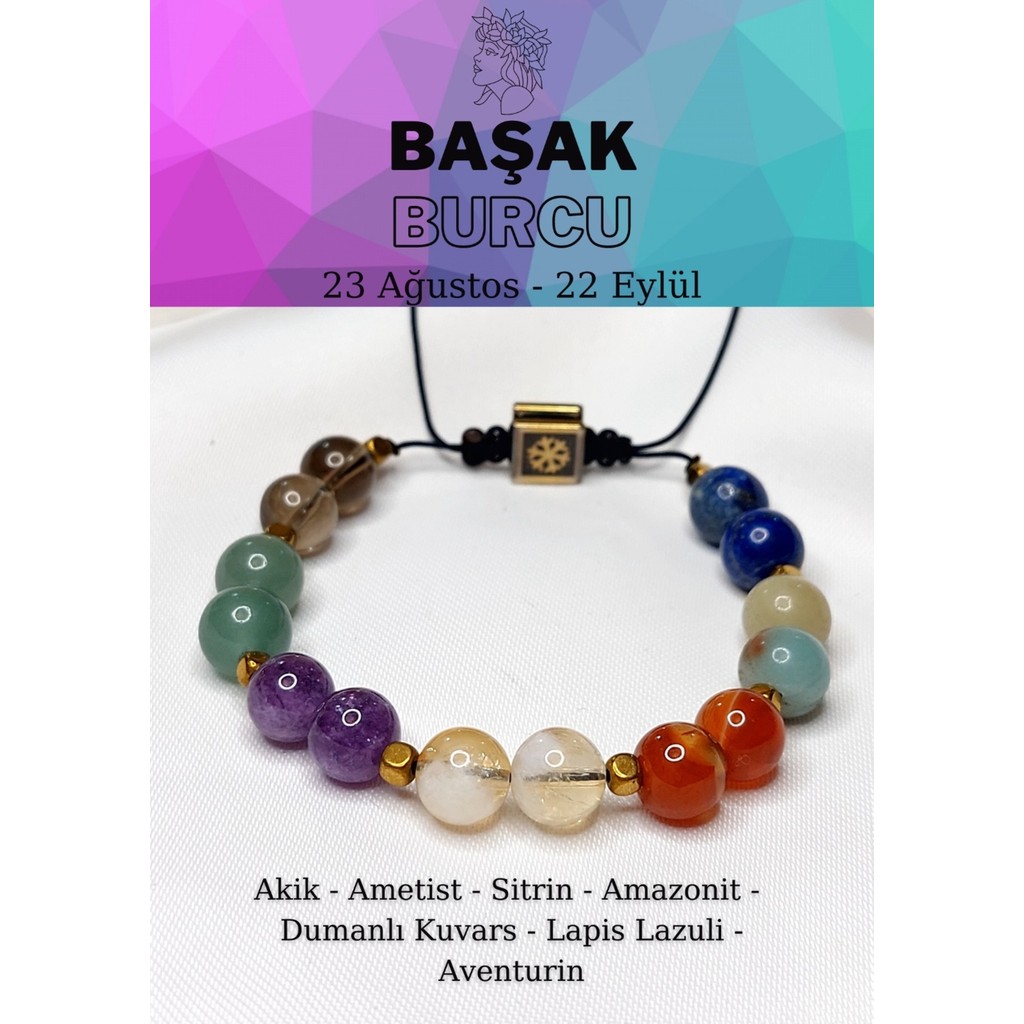 Lemuryan Stone Orijinal Doğaltaş Başak Burcu Ayarlanabilir Bileklik - 18cm - Renkli Diğer Fiyatı