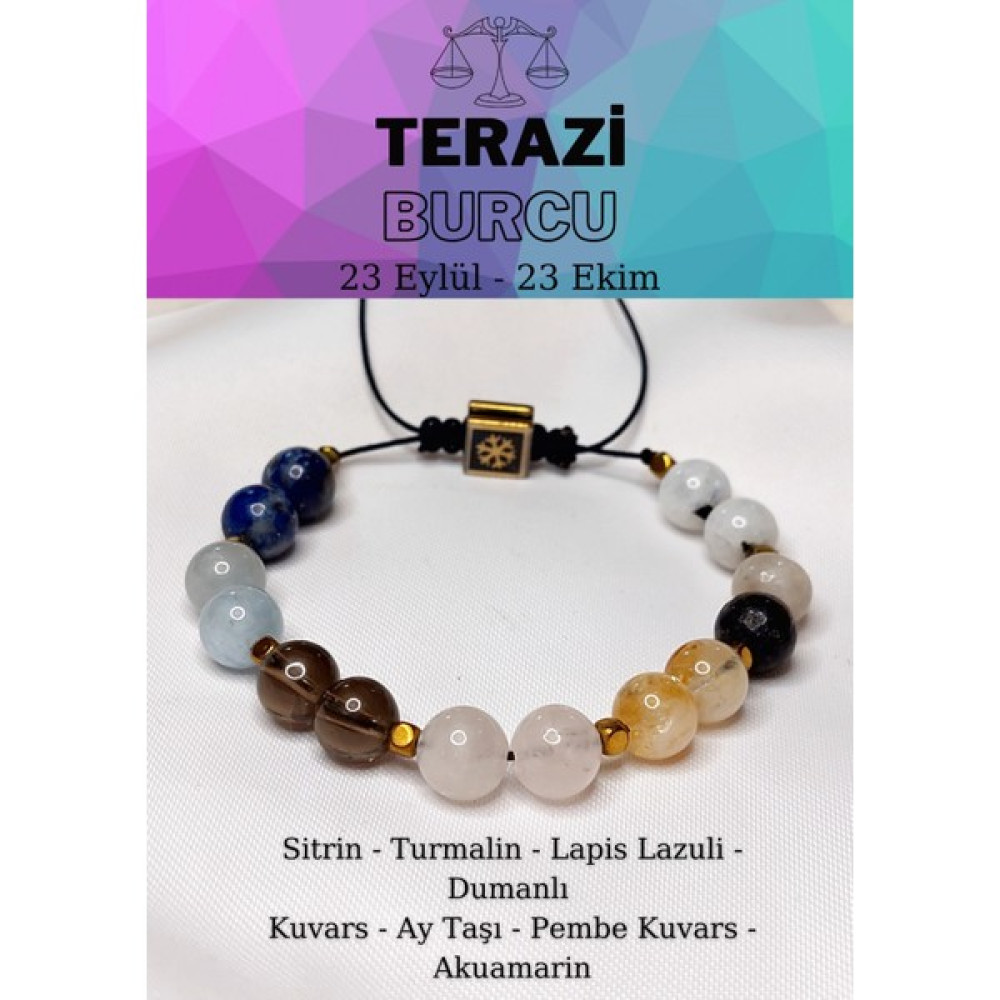 Lemuryan Stone Orijinal Doğaltaş Terazi Burcu Ayarlanabilir Bileklik - 18cm - Çok Renkli-KR1 Saat ve Bileklik Aksesuarı Fiyatı