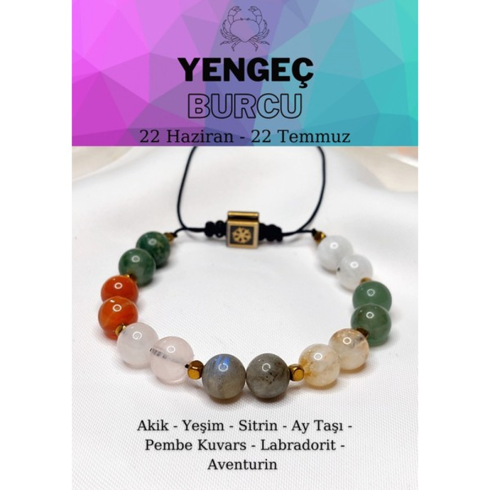 Lemuryan Stone Orijinal Doğaltaş Yengeç Burcu Ayarlanabilir Bileklik - 18cm - Çok Renkli-KR1 Saat ve Bileklik Aksesuarı Fiyatı