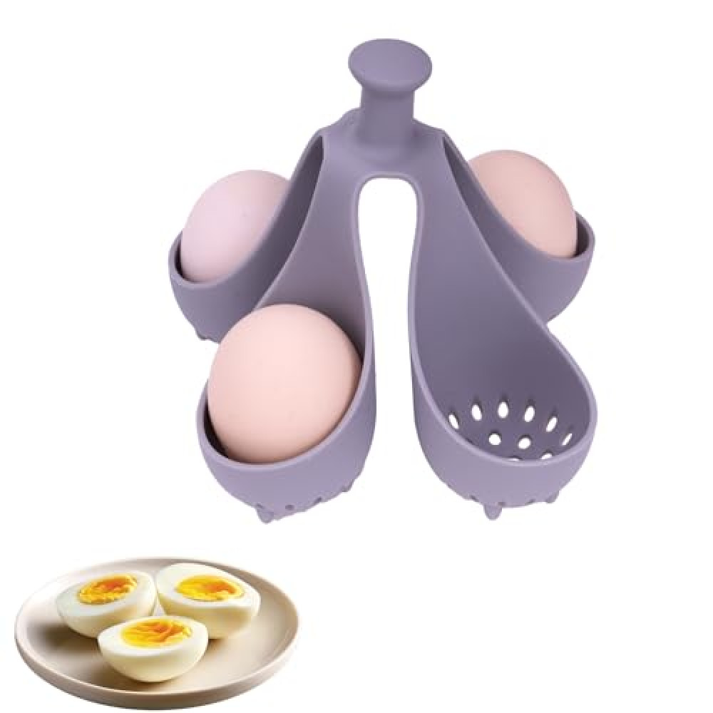 LENGll Silicone Egg Boiler Rack for 4 Eggs, 2-in-1 Egg Cooker and Storage, Perfect for Soft or Hard Boiled Eggs, Dishwasher Safe Kitchen Tool