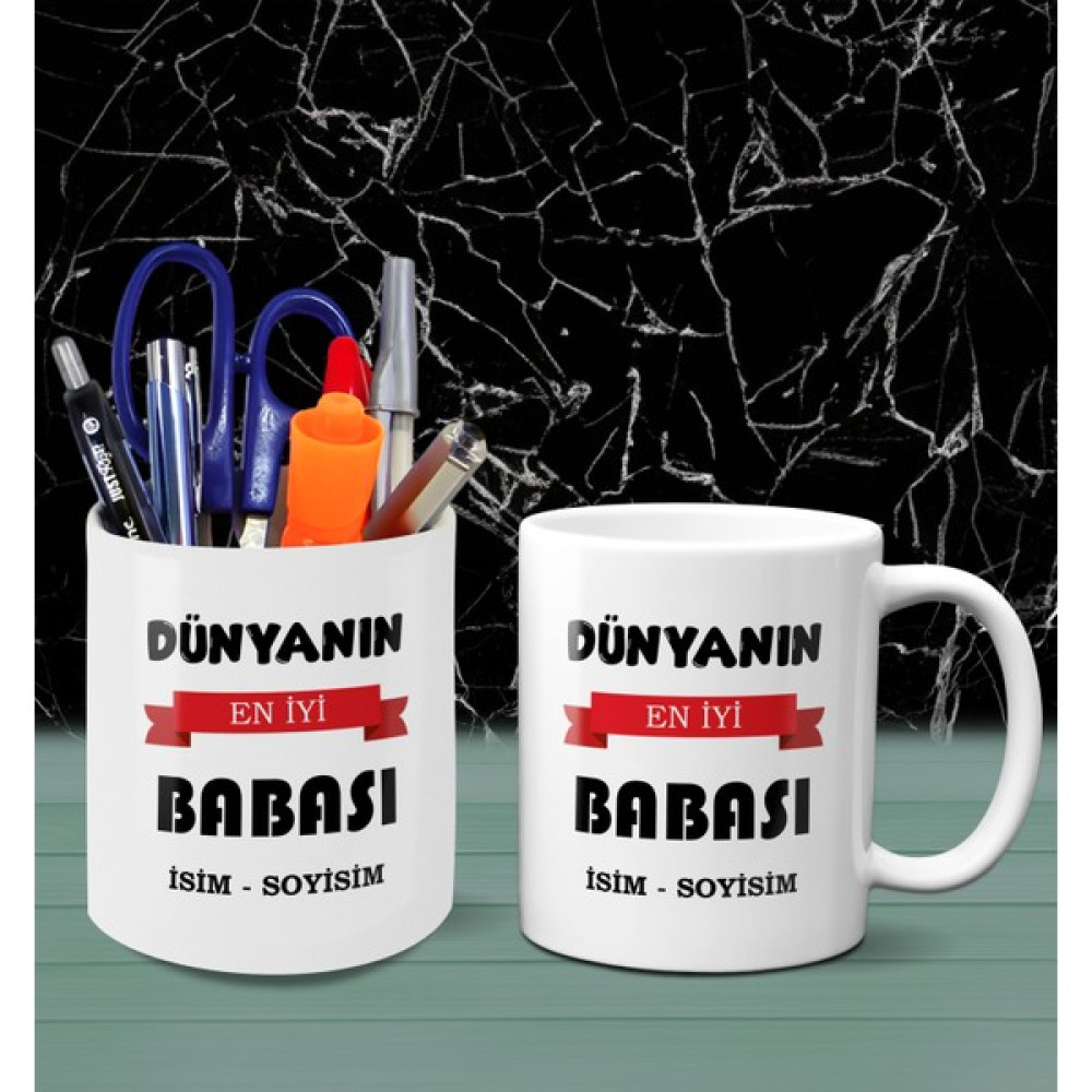 Lenostra Babaya Dogum Gunu Hediyesi Dünyanın En Iyi Babası Yazılı Kişiye Özel Kupa ve Kalemlik Seti Hediyelik Eşya Fiyatı