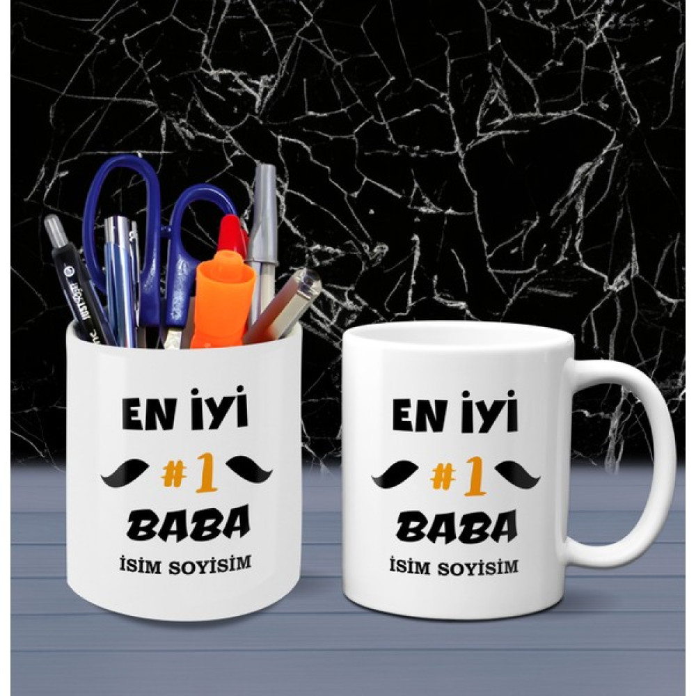 Lenostra Babaya Dogum Gunu Hediyesi Kişiye Özel Isimli En Iyi Baba Kupa ve Kalemlik Seti Hediyelik Eşya Fiyatı