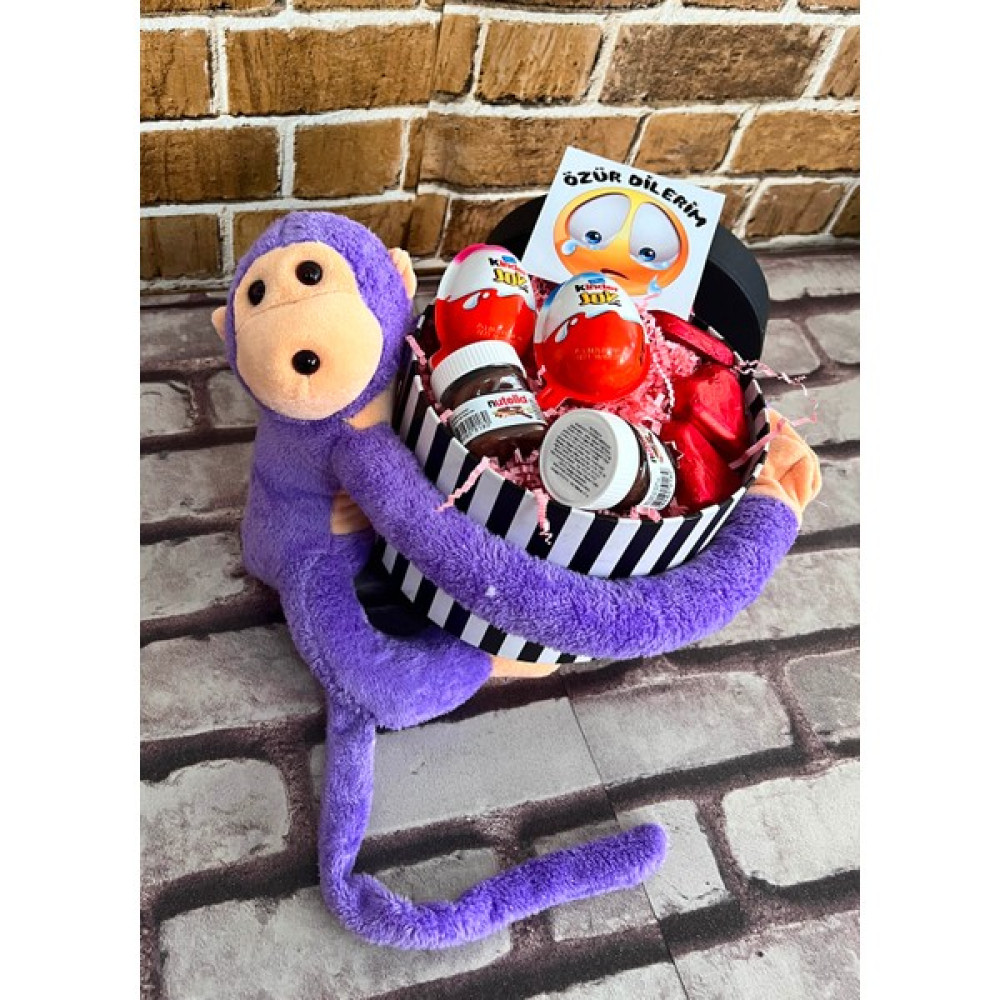 Lenostra Ozur Dilerim Hediyesi - Tatlı Mor Maymun - Nutellalar - Kinder Joy Çikolatalar ve Kalp Çikolatalar Altın, Takı & Aksesuar Fiyatı