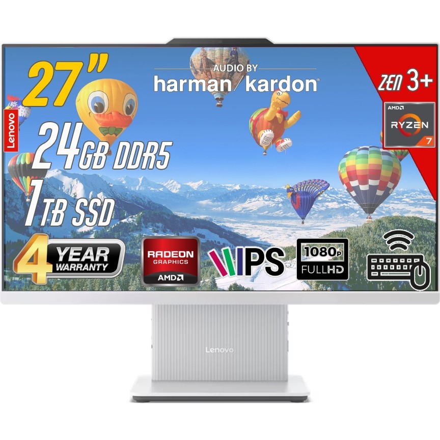 Lenovo Ideacentre 27ARR9 Amd Ryzen 7-7735HS 24GB 1tb 27 Fhd Freedos Beyaz All In One Bilgisayar İşlemci Fiyatı