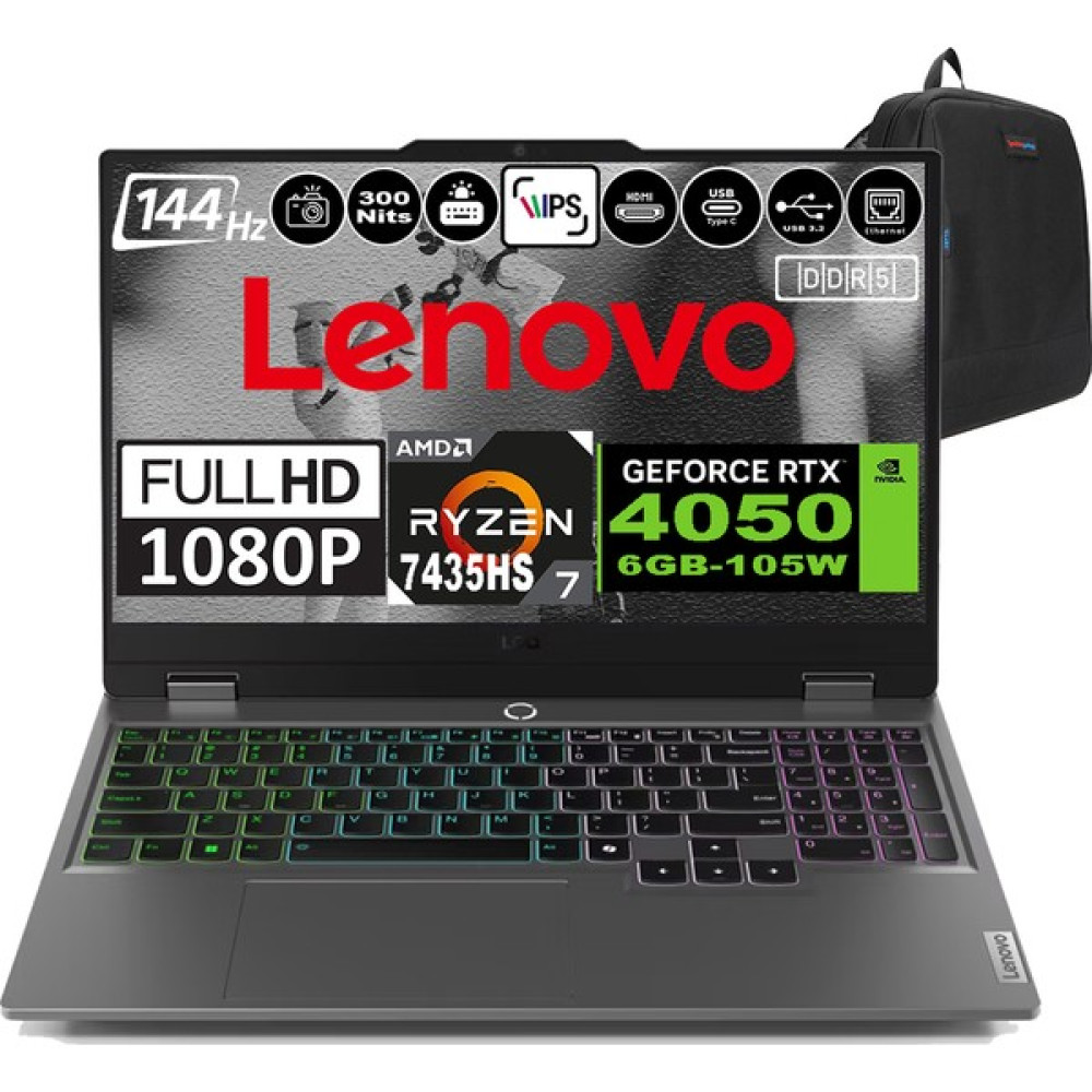 Lenovo Loq 15ARP9 Amd Ryzen 7 7435HS Ddr5 64GB 2tb SSD RTX4050-6GB 300NITS 15.6" 144Hz Fhd Windows 11 Pro Taşınabilir Bilgisayar 83JC00CRTRP11 + Zetta Çanta Oto Boyaları Fiyatı