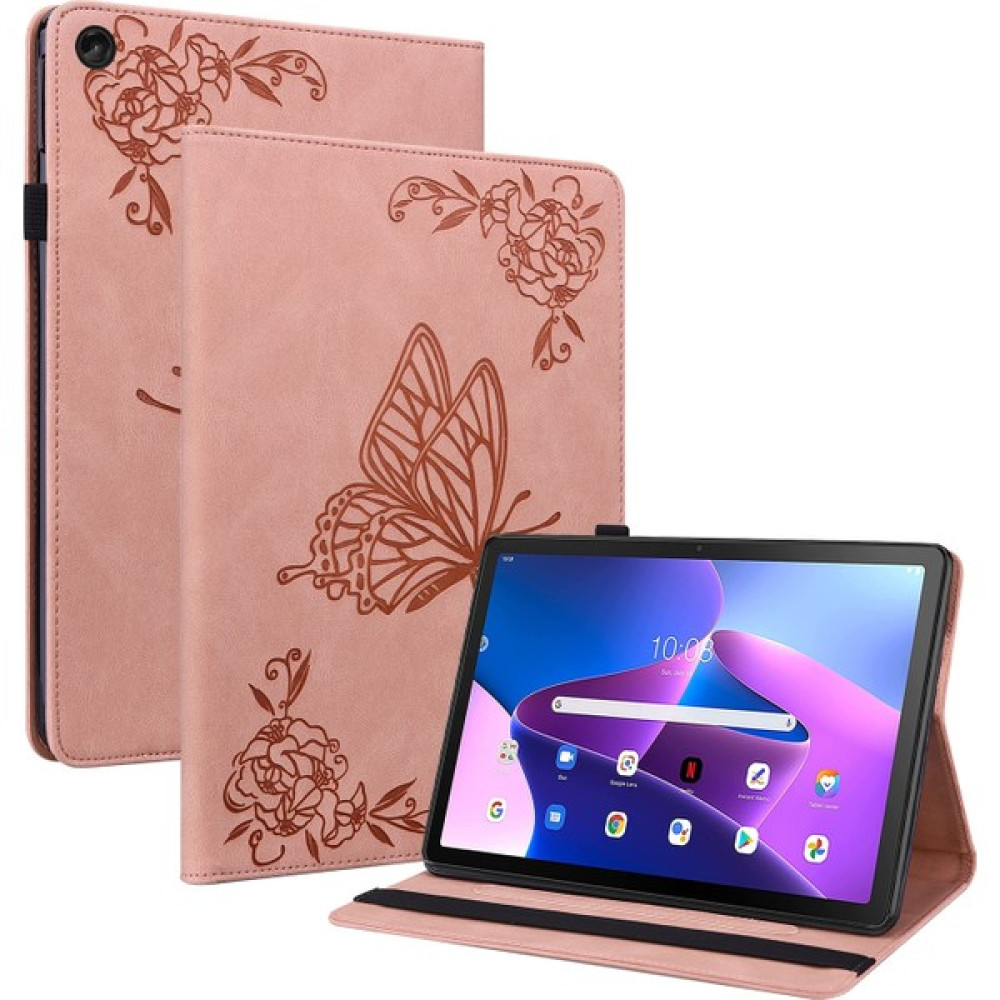 Lenovo Tab M10 Plus 10.6 3. Nesil Kelebek Çiçek Tablet Kılıf Için Kırmızı (Yurt Dışından) - Gold Tablet Kılıfı Fiyatı
