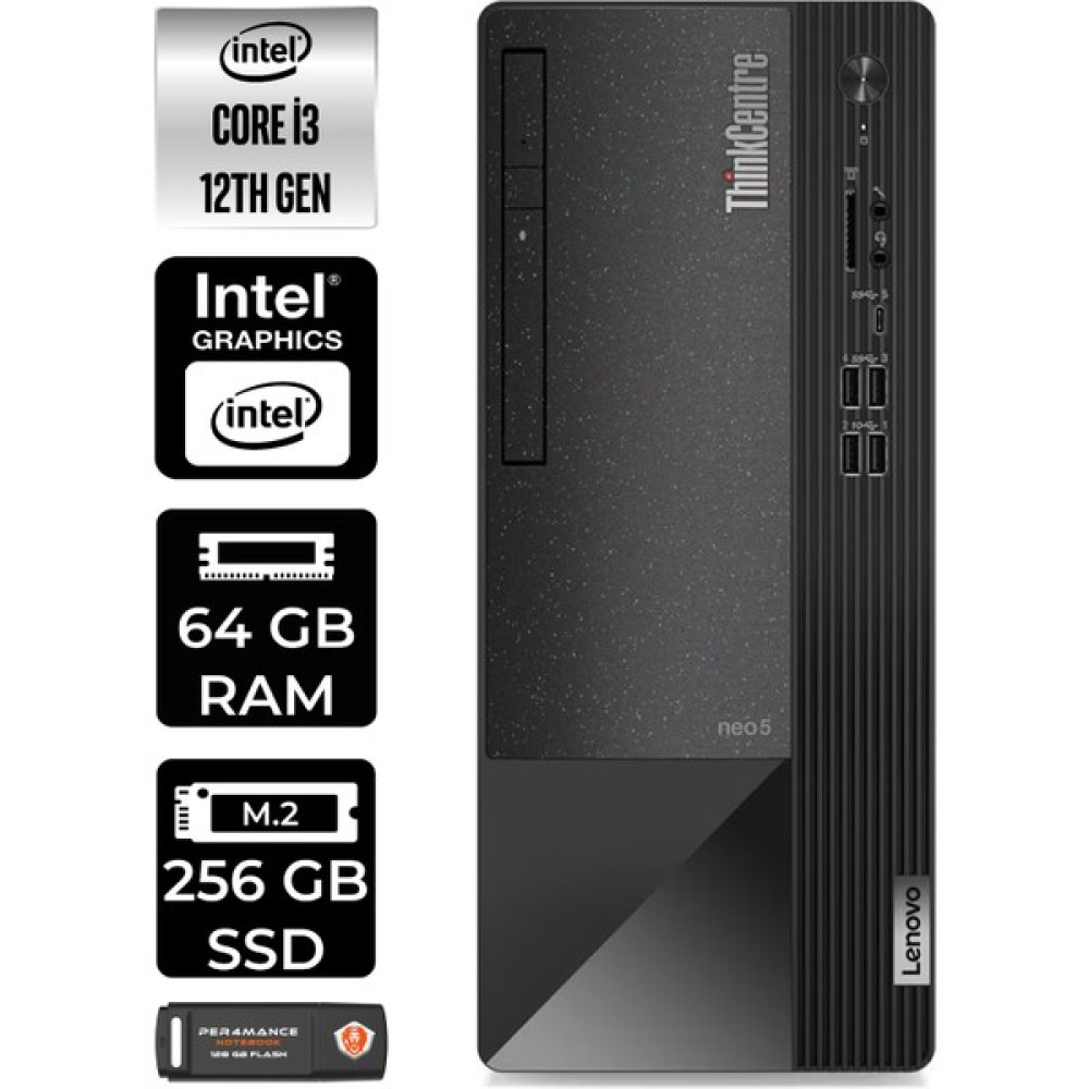 Lenovo Thinkcentre Neo 50T Intel Core I3 12100 64GB 256GB SSD Fdos 11SC001ATX Masaüstü Bilgisayar & Per4 USB Bellek 11SC001ATXP346 Oto Boyaları Fiyatı