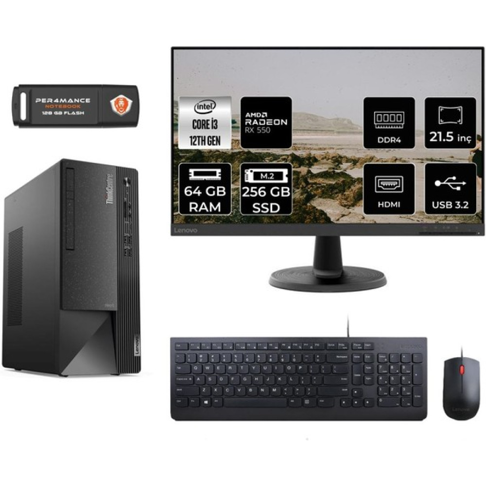 Lenovo Thinkcentre Neo 50T Intel Core I3 12100 64GB 256GB SSD RX550/4GB 21.5" Fhd Monitör Fdos 11SC001ATX Masaüstü Bilgisayar & Per4 USB Bellek 11SC001ATXMNT1346 Oto Boyaları Fiyatı