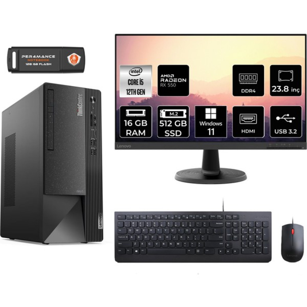 Lenovo Thinkcentre Neo 50T Intel Core I5 12400 16GB 512GB SSD RX550/4GB 23.8" Fhd Monitör W11P 11SE00BJTX Masaüstü Bilgisayar & Per4 USB Bellek 11SE00BJTXMNT1412 Oto Boyaları Fiyatı