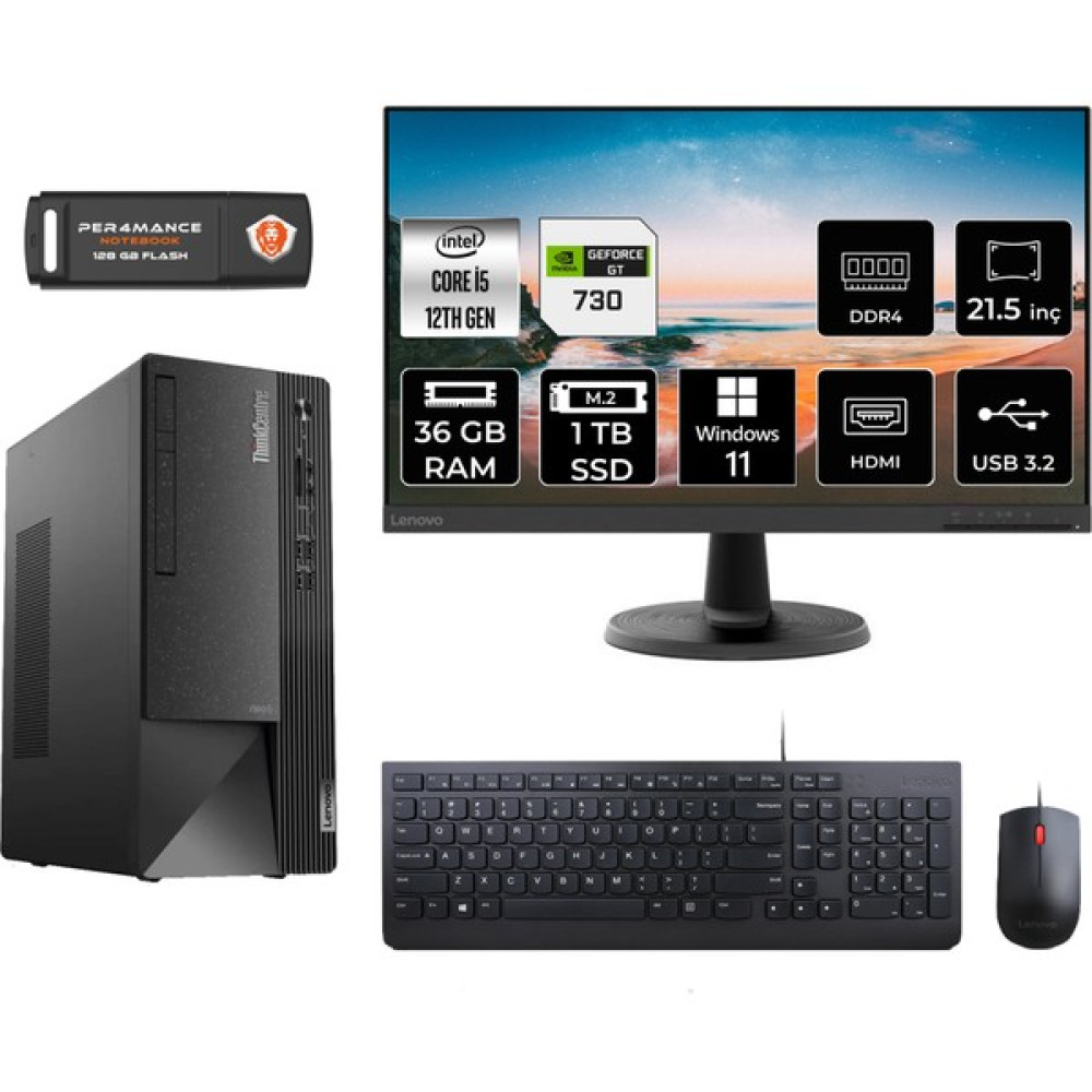 Lenovo Thinkcentre Neo 50T Intel Core I5 12400 36GB 1tb SSD GT730/4GB 21.5" Fhd Monitör W11H 11SE00BPTX Masaüstü Bilgisayar & Per4 USB Bellek 11SE00BPTXMNT2383 Oto Boyaları Fiyatı