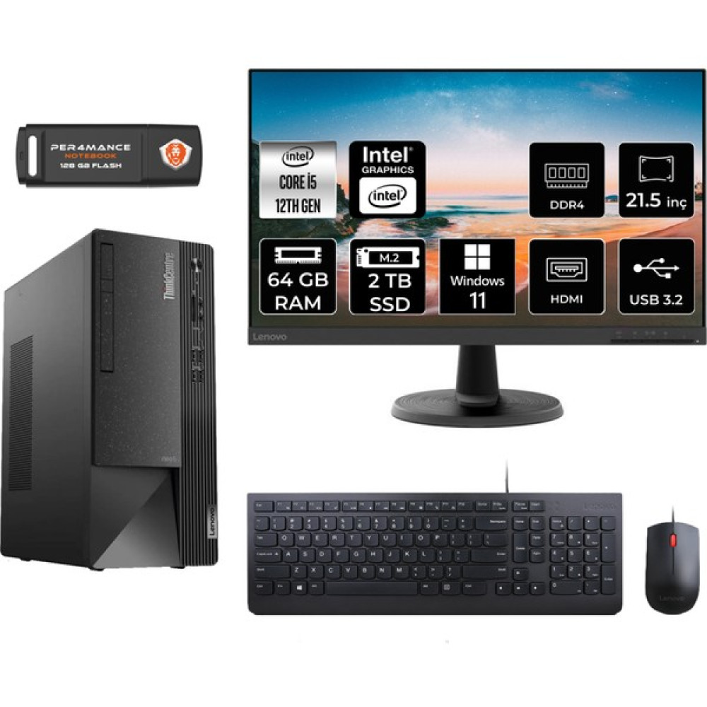 Lenovo Thinkcentre Neo 50T Intel Core I5 12400 64GB 2tb SSD Windows 11 Home 21.5" FHD11SE00BJTX Masaüstü Bilgisayar & Per4 USB Bellek 11SE00BJTXMNT399 Oto Boyaları Fiyatı