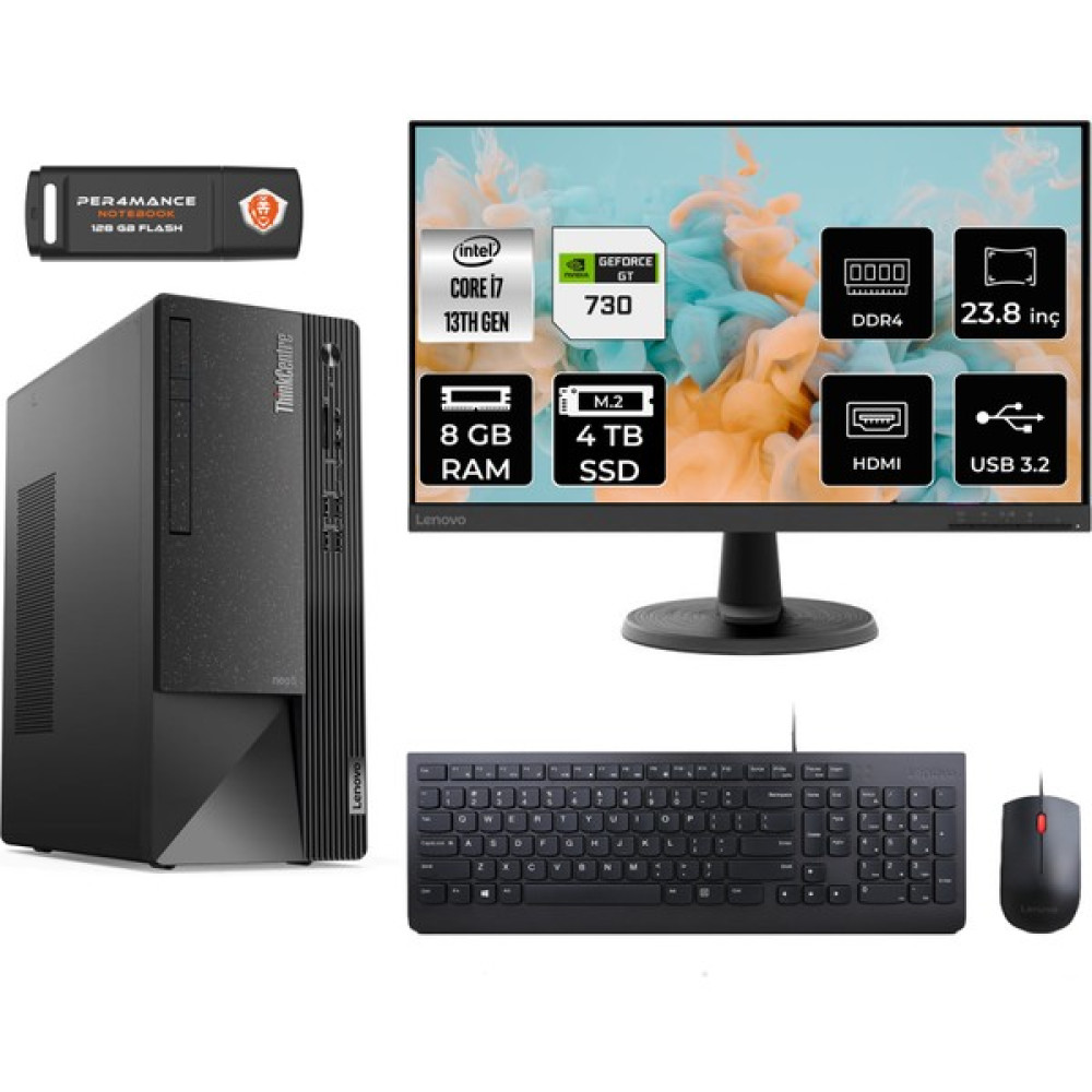 Lenovo Thinkcentre Neo 50T Intel Core I7 13700 8gb 4tb SSD GT730/4GB 23.8" Fhd Monitör Fdos 12JD0008TR Masaüstü Bilgisayar & Per4 USB Bellek 12JD0008TRMNT2305 Oto Boyaları Fiyatı