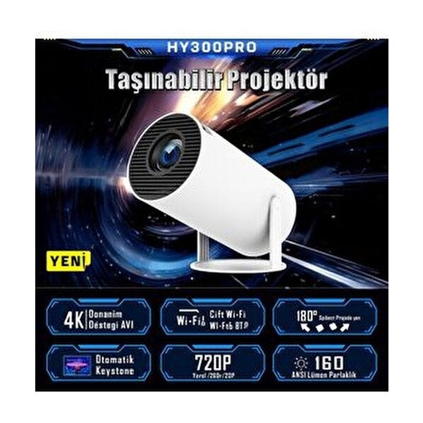 Lensun HY300 Pro 4K Taşınabilir Sinema Projeksiyon 1280*720P Ev Sineması Android Akıllı Projektör - Beyaz Projeksiyon Fiyatı