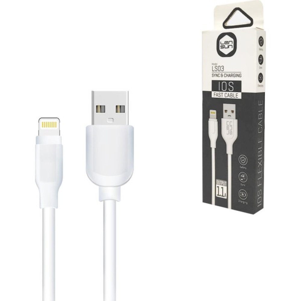 Lensun Şarj Kablosu Fast Iphone 1.1A Beyaz 1mt Lensun Ls-03 Cep Telefonu Kablosu Fiyatı