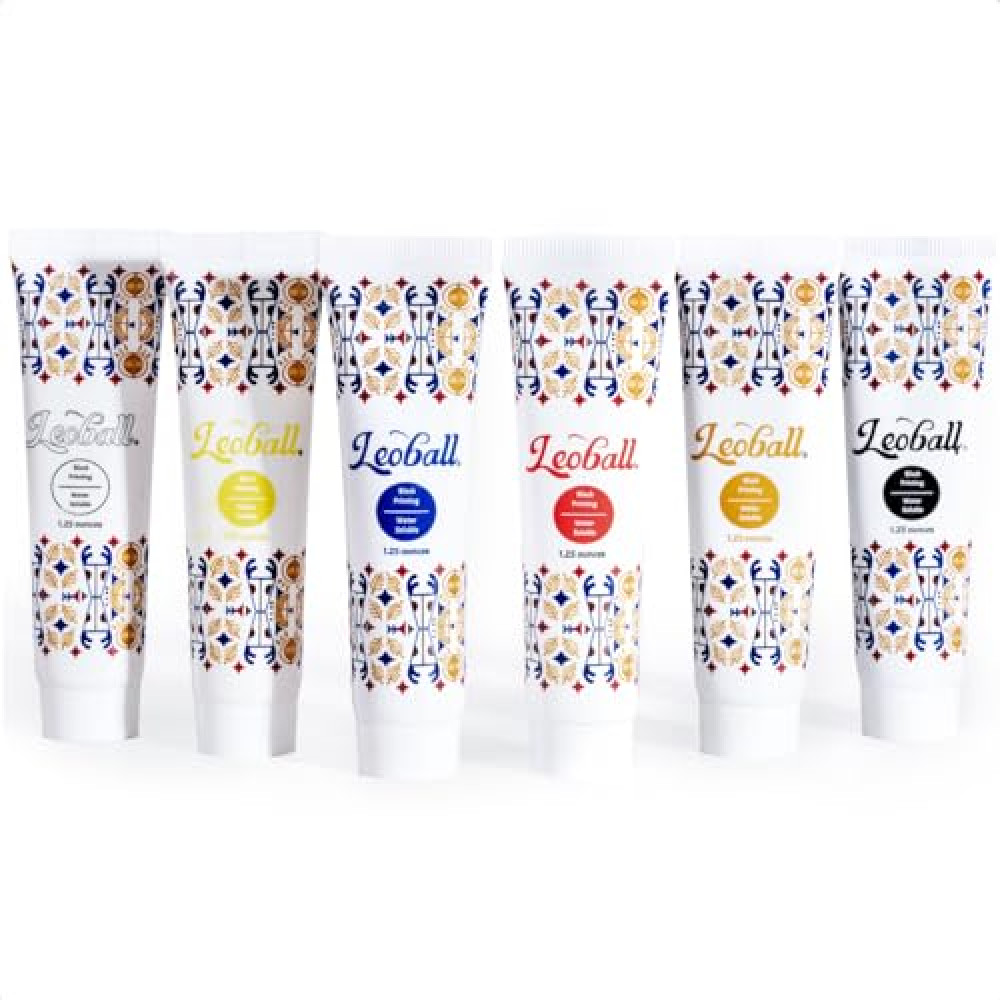 Leoball® Water-Soluble Block Printing Ink Starter Set, 6 Bold Colors with Satin Finish, 1.25-Ounce Tubes