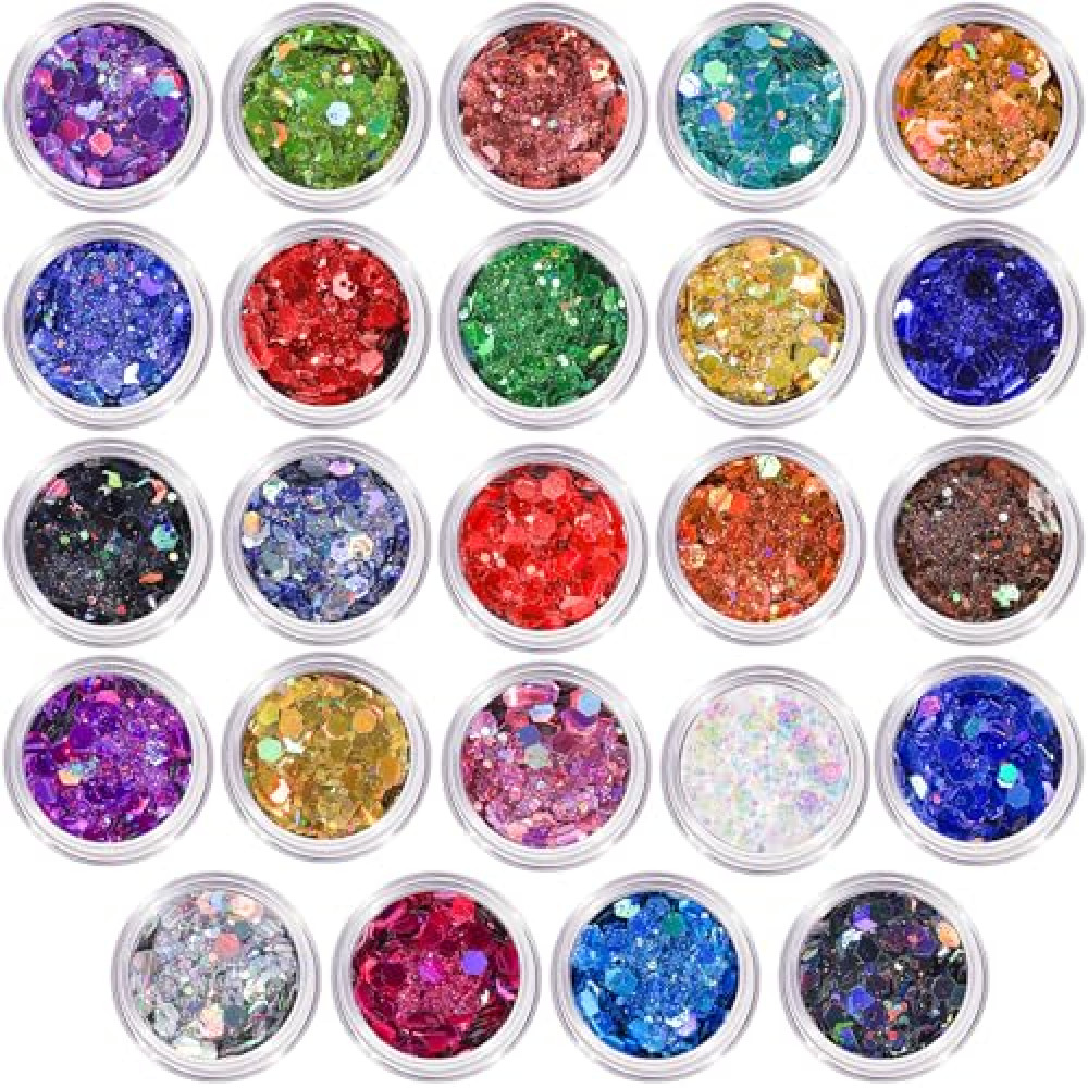 LEOBRO Chunky Glitter, 24 Colors Holographic Chunky Glitter for Crafts, Resin, Tumblers, Nail Body, DIY Party Decorations