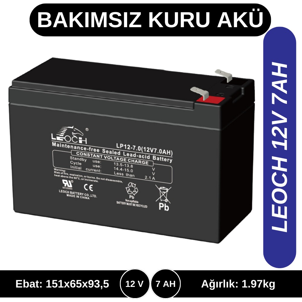 LEOCH 12V 7AH KURU TİP AKÜ Diğer Fiyatı