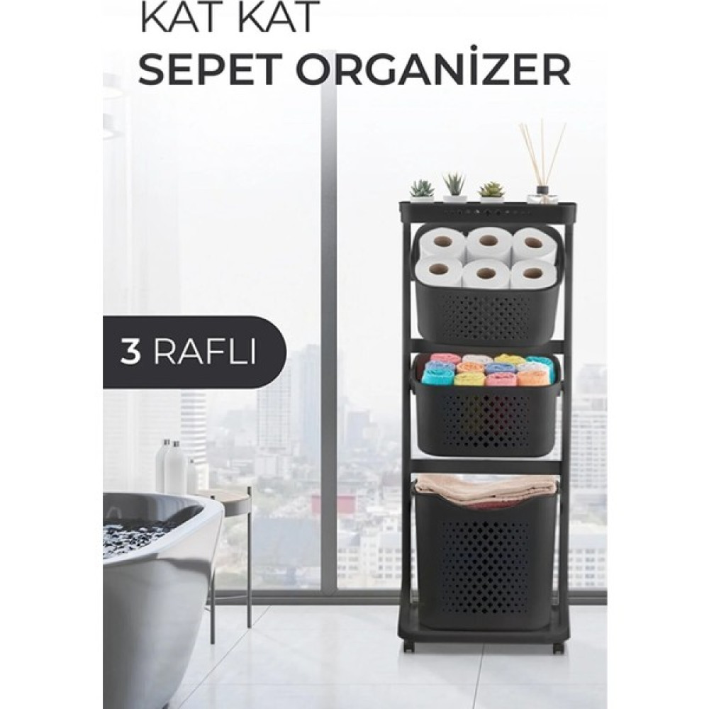 Leon Life Titiz Tekerlekli Geniş Raf 4 Katlı Banyo Rafı Çamaşır Sepeti 4 Katlı Banyo Tekerlekli Geniş Raf 4 Katlı Çamaşır Siyah Sepet Fiyatı