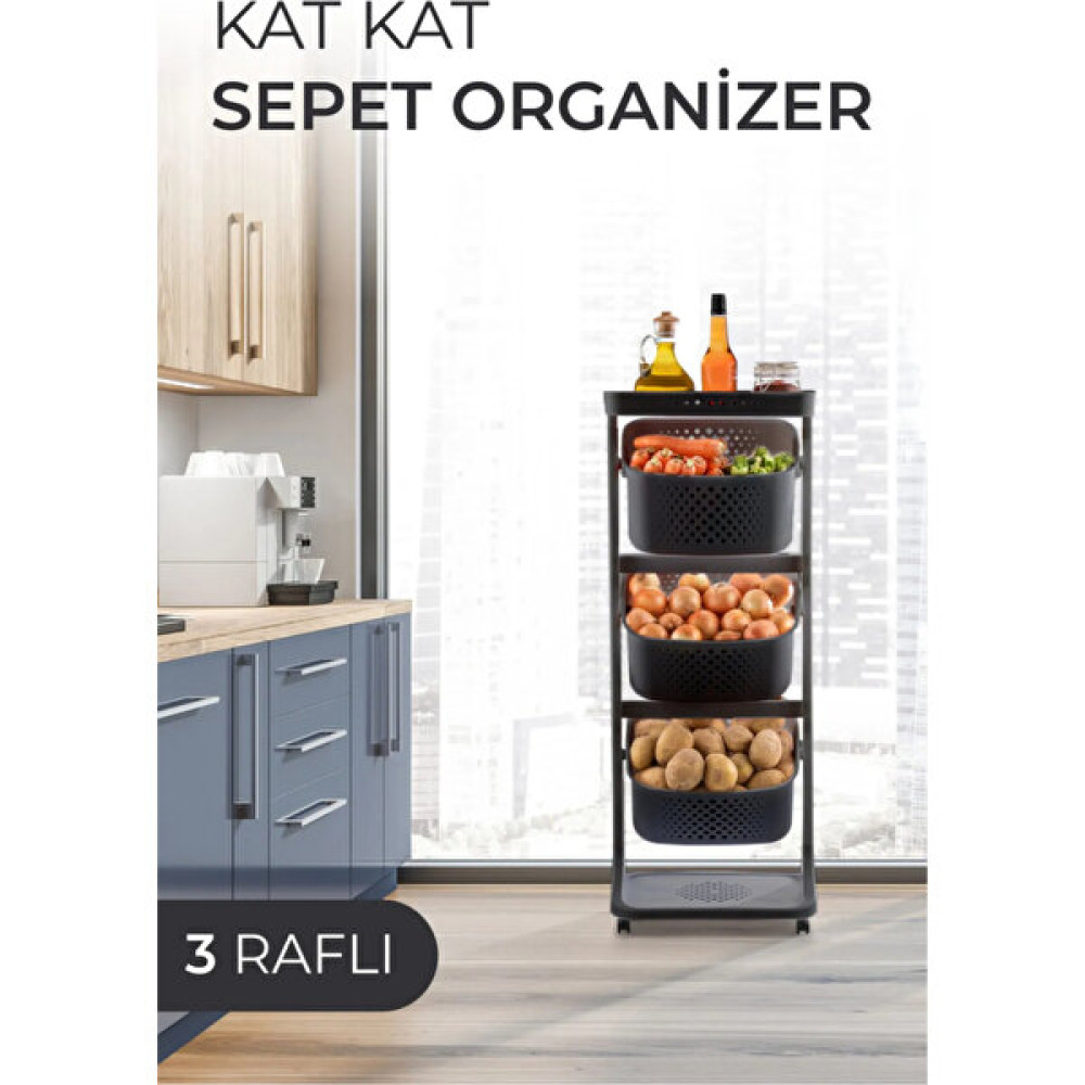 Leon Life Titiz Tekerlekli Geniş Raf 4 Katlı Mutfak Rafı 4 Katlı Sebzelik Siyah (749 Siyah) Saklama Kapları Fiyatı