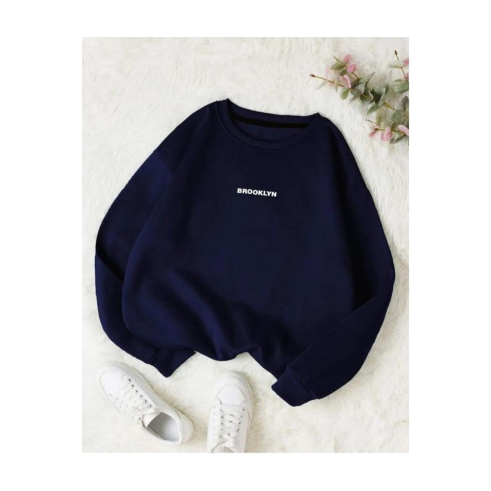 LEONE Lacivert Sweat Brooklyn Baskılı Oversize XL Beden Bayan Sweatshirt Fiyatı