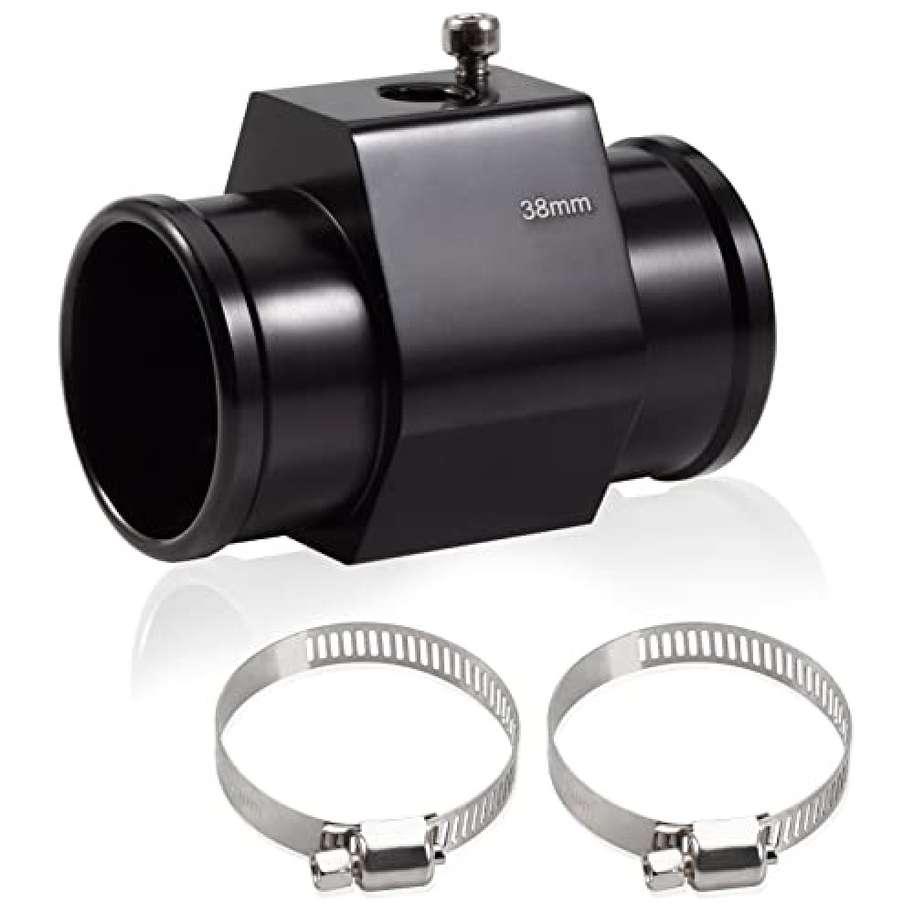 LEONTOOL Aluminum Water Temperature Joint Pipe Connector 38mm 1-1/2" Radiator Hose Sensor Gauge Adapter with 2 Hose Clamps Water Temp Meter Gauge Joint Pipe Temperature Sensor Adapter