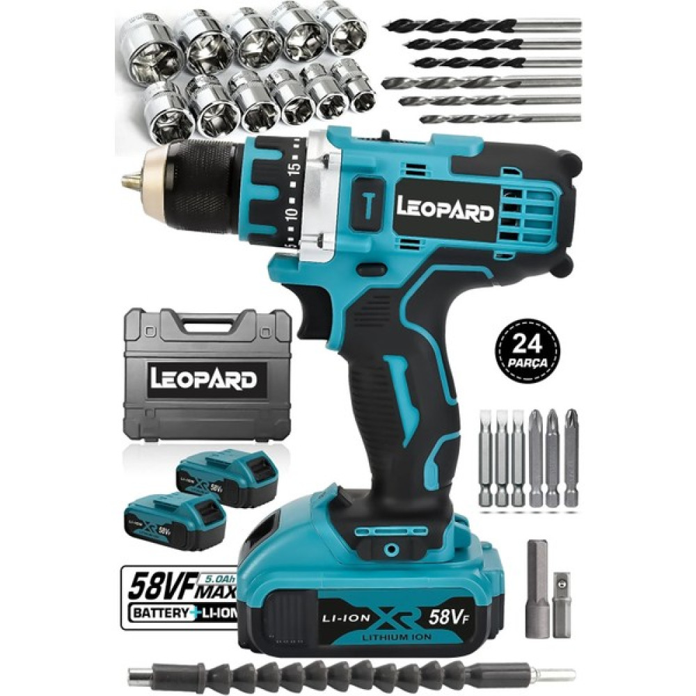 Leopard Alman 58 V 10 Ah Metal Mandren Çelik Şanzuman Çift Akülü Şarjlı Vidalama Şarjlı Matkap Elektrikli El Aletleri Fiyatı