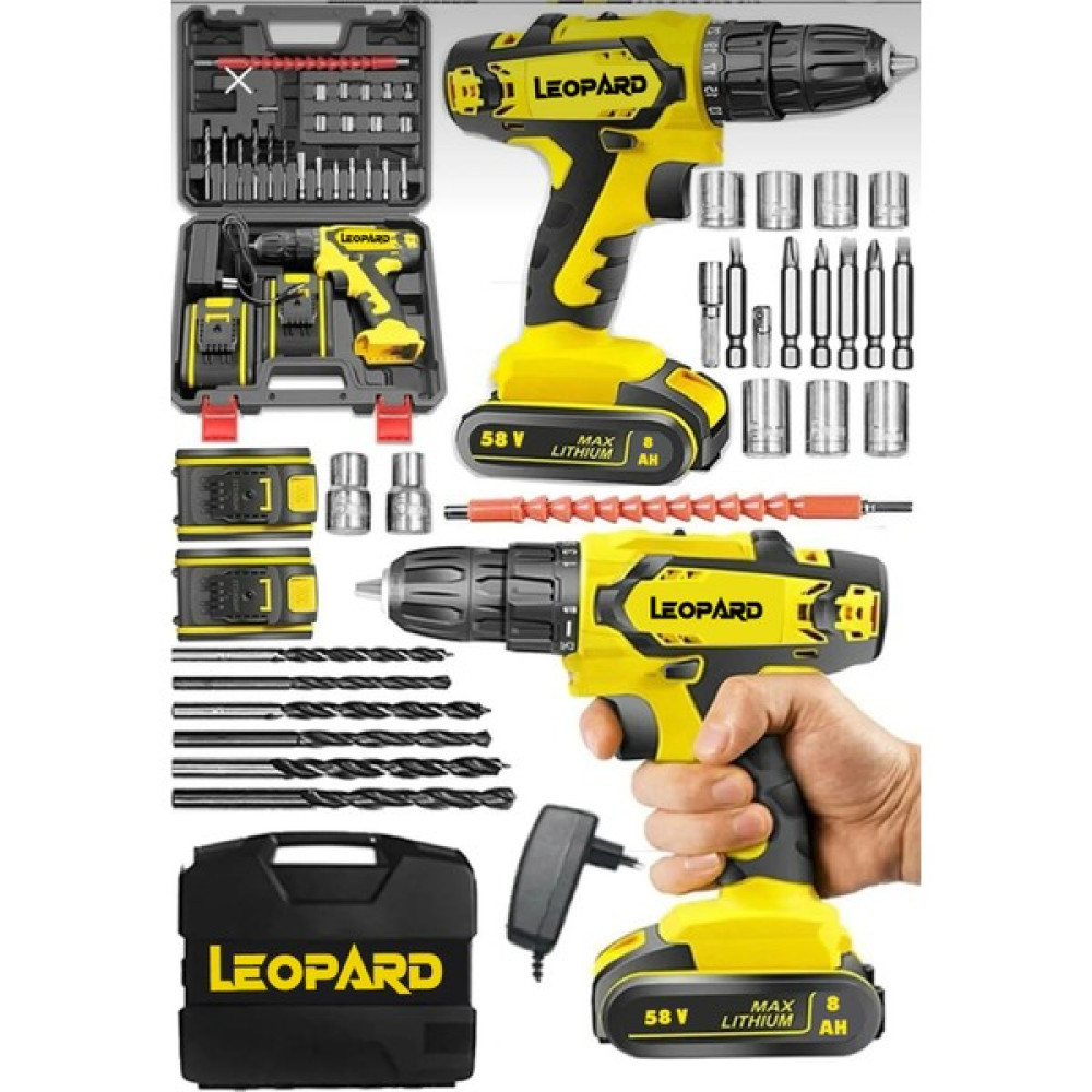 Leopard Germany 58 V 10 Ah Bakır Sargılı Çelik Şanzuman Çift Akülü Şarjlı Matkap Seti Şarjlı Vidalama Elektrikli El Aletleri Fiyatı
