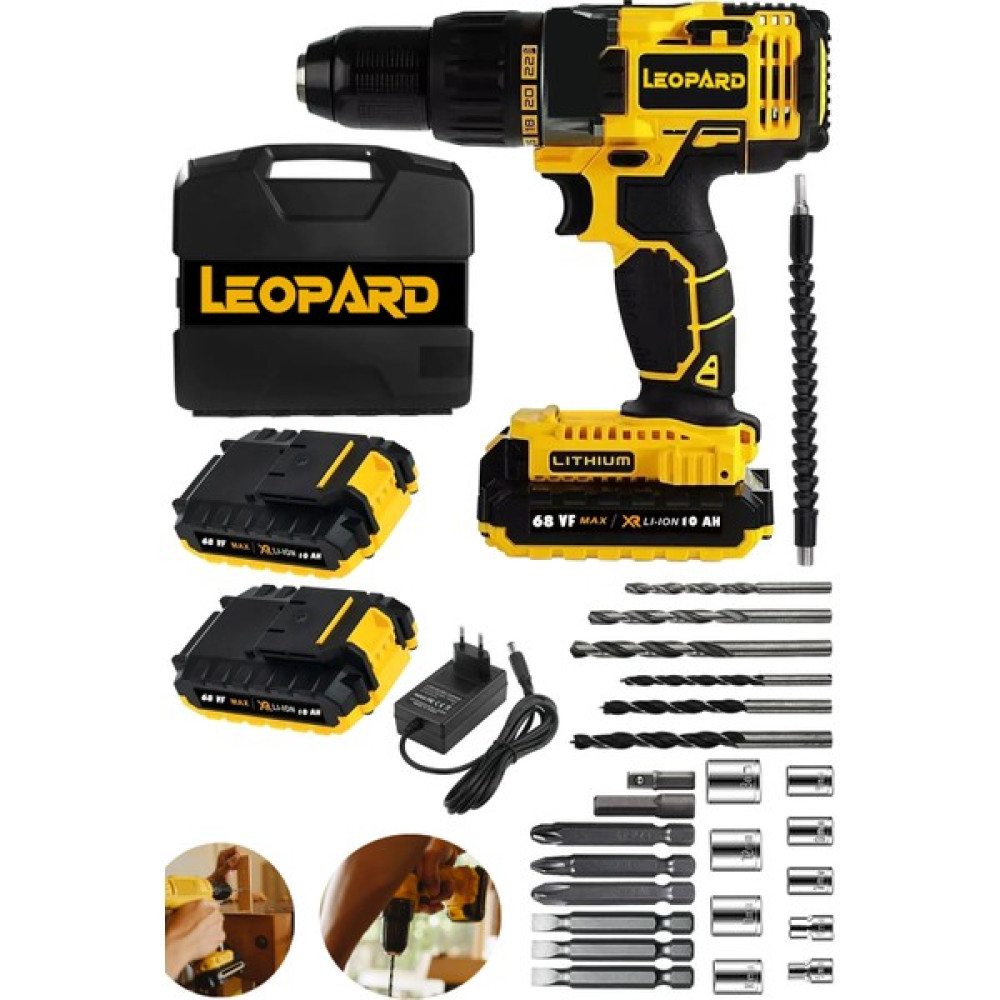 Leopard Germany 58 V 10 Ah Bakır Sargılı Çelik Şanzuman Çift Akülü Şarjlı Matkap Vidalama Seti Elektrikli El Aletleri Fiyatı