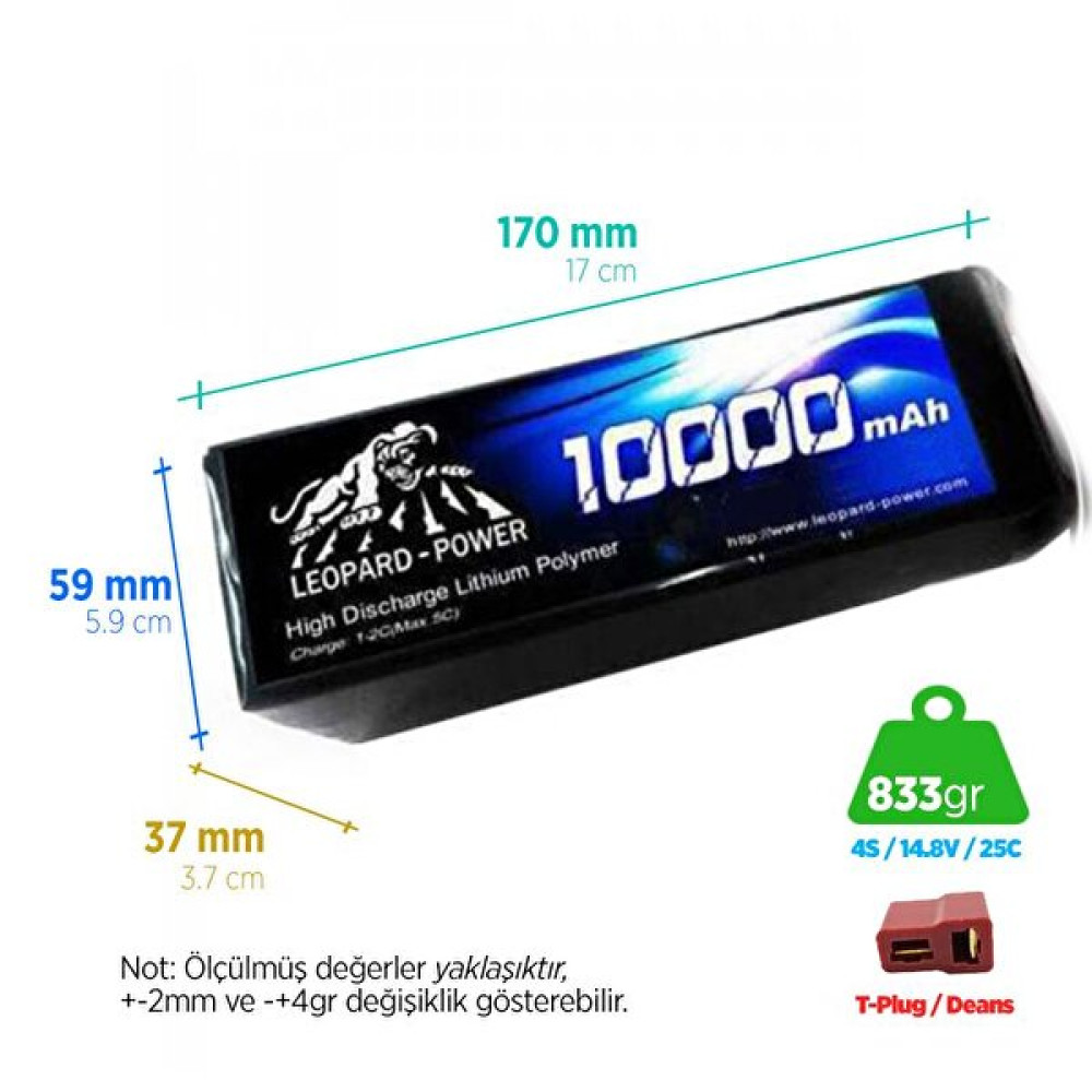 Leopard Power 10000 mAh 14.8V 4S 25C UAV & Multirotor Lipo Batarya Pil Drone Aksesuarları Fiyatı