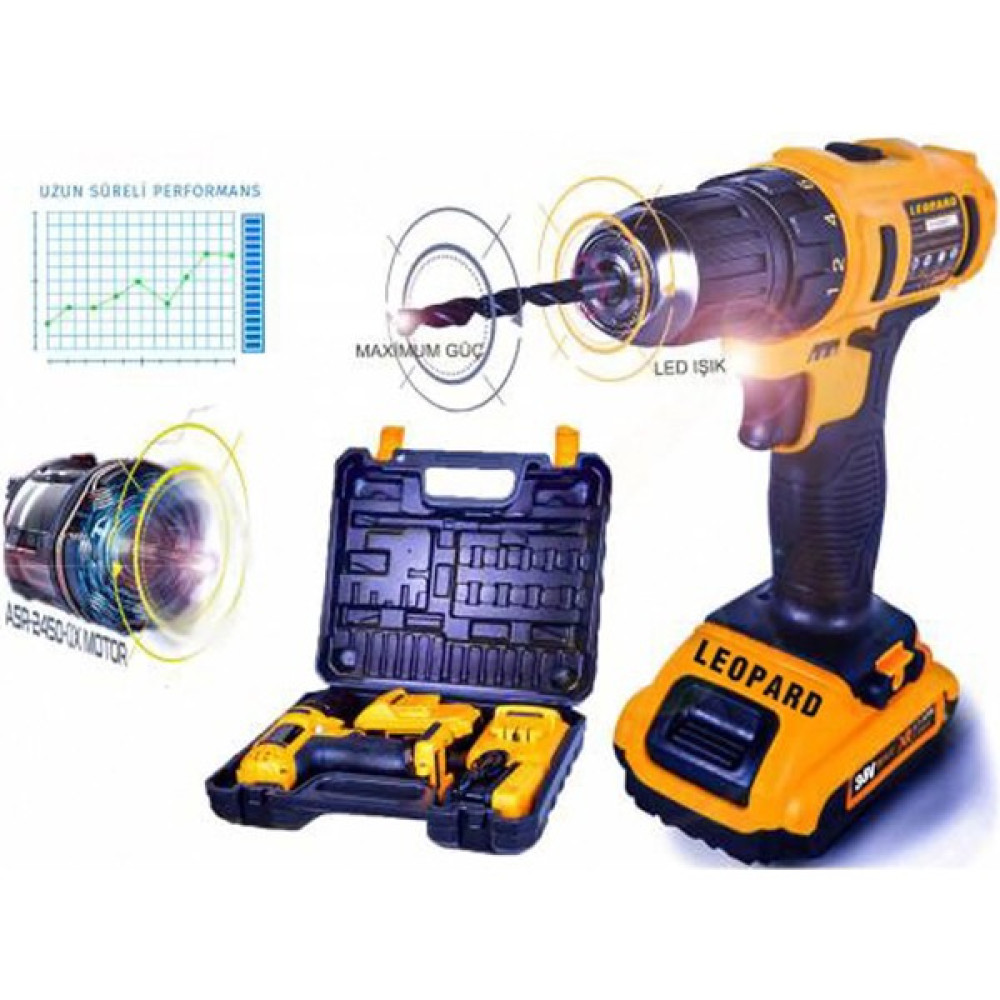 Leopard Pro 36 V 5 Ah Çift Lion Akülü Şarjlı Vidalama Matkap Elektrikli El Aletleri Fiyatı