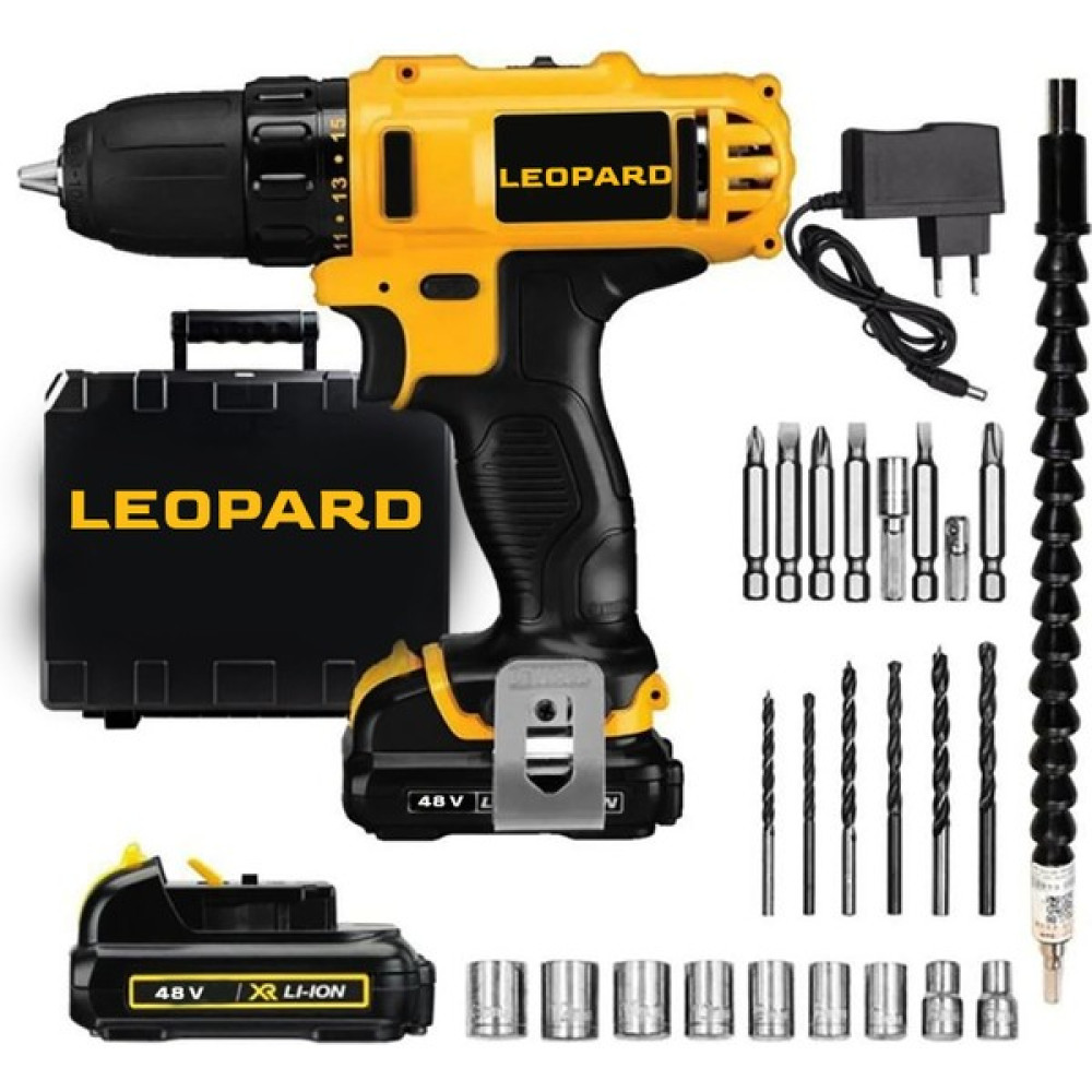 Leopard Pro 48 V 6 Ah Li-On Darbeli Metal Şanzuman Çift Akülü Vidalama Şarjlı Matkap 27'li Elektrikli El Aletleri Fiyatı