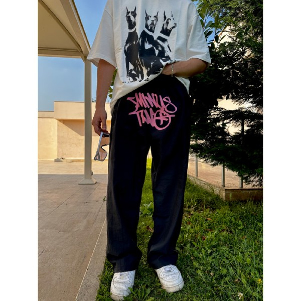 Leox Wear Minus Two Pembe Baskılı Baggy Unisex Pantolon Erkek Pantolon Fiyatı