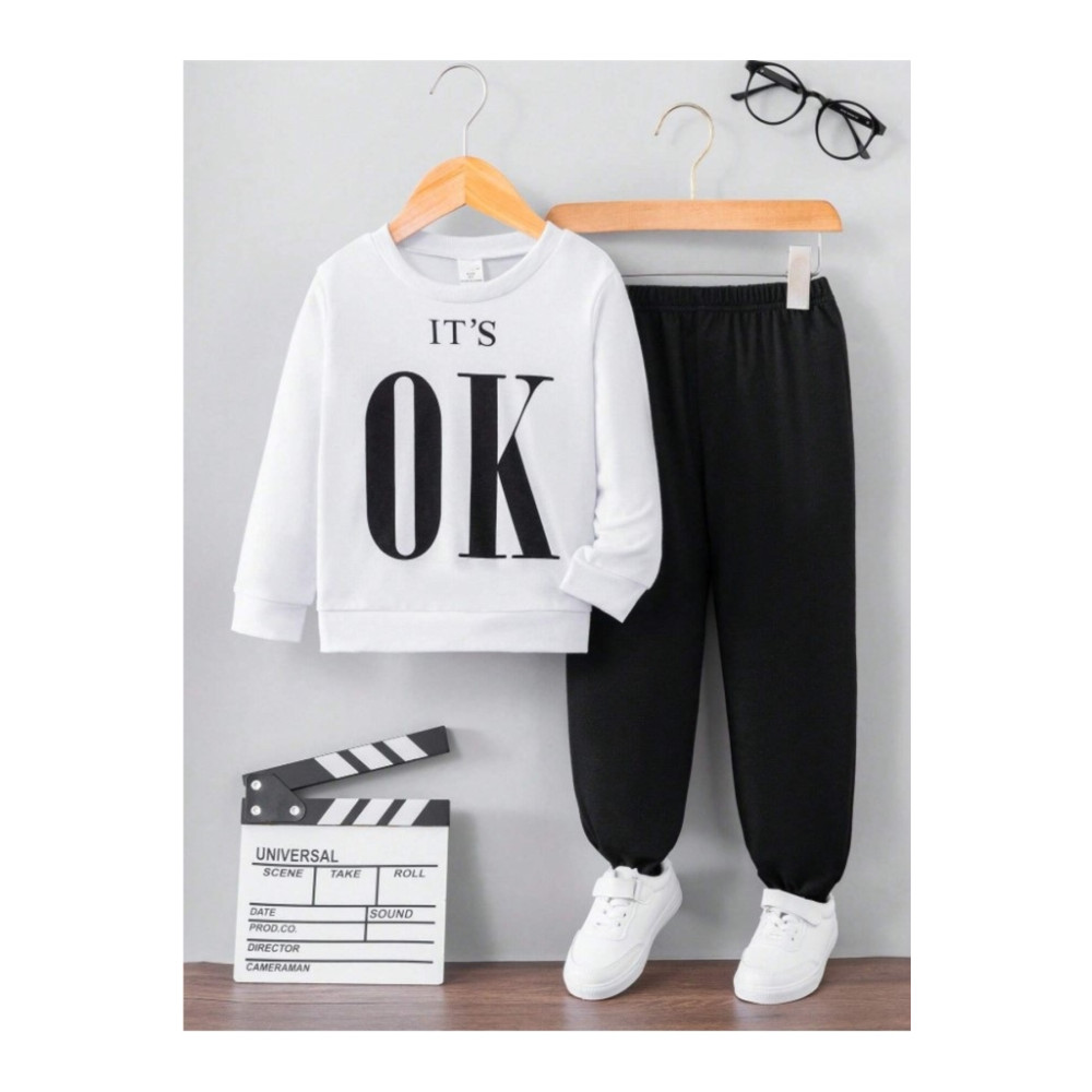 LePold 3 Iplik ITS OK Üst Beyaz Alt Siyah Baskılı Kız/erkek Oversize Sweatsihrt & Eşofman Takım 4-5 Yaş Beden Kadın Eşofman Fiyatı