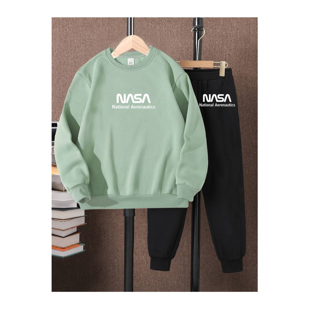LePold 3 Iplik Üst Mint Alt Siyah Nasa Baskılı Kız/erkek Oversize Sweatsihrt & Eşofman Takım 8-9 Yaş Beden Kadın Eşofman Fiyatı