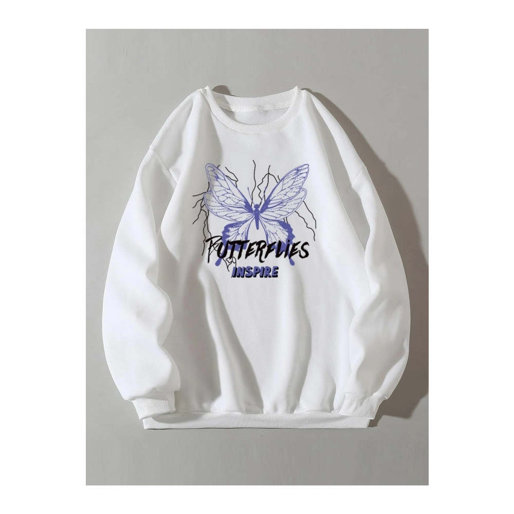 LePold Bisiklet Yaka Butterflies Baskılı Kız/erkek Sweatsihrt 14-15 Yaş Beden Bayan Sweatshirt Fiyatı