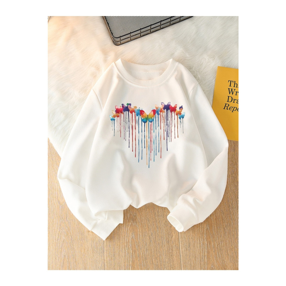 LePold Bisiklet Yaka Büyük Kalp Baskılı Kız Sweatshirt 8-9 Yaş Beden Bayan Sweatshirt Fiyatı