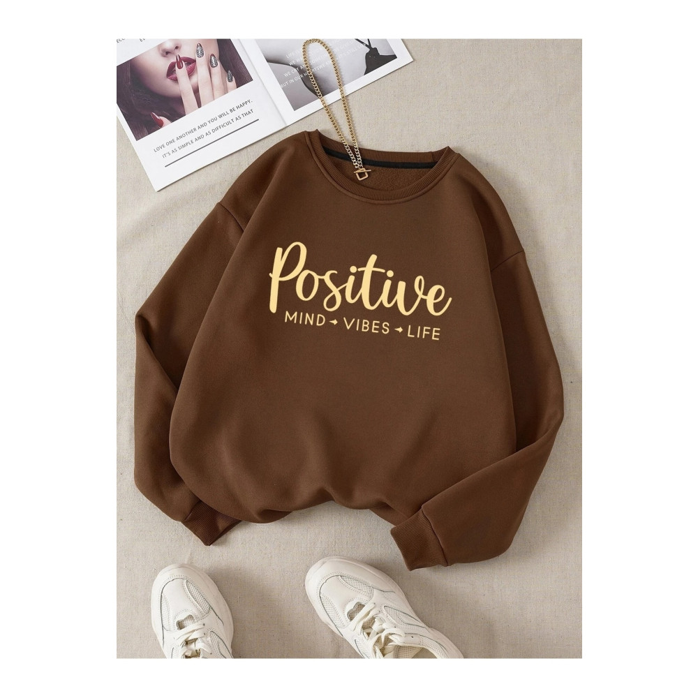 LePold Bisiklet Yaka Yazı Positive Baskılı Kız/erkek Sweatsihrt 14-15 Yaş Beden Bayan Sweatshirt Fiyatı