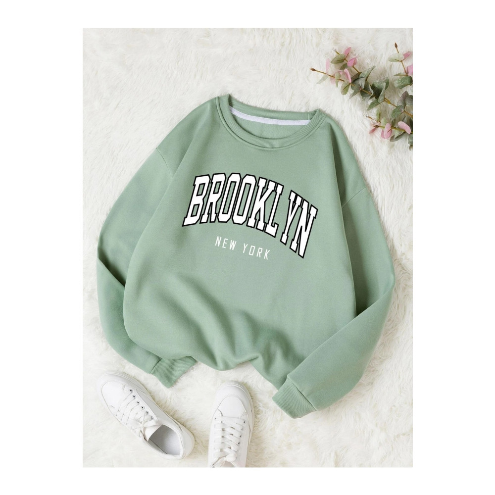 LePold Bisiklet Yaka Yeni Brooklyn Baskılı Kız/erkek Sweatsihrt 14-15 Yaş Beden Bayan Sweatshirt Fiyatı